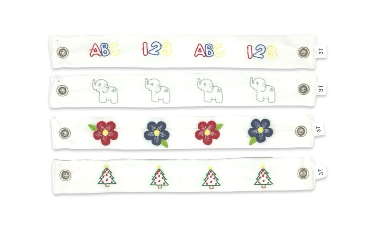Red Gingham Ruth Ribbon Dress: ABC, Elephant, Christmas Trees, Red/Blue Flowers