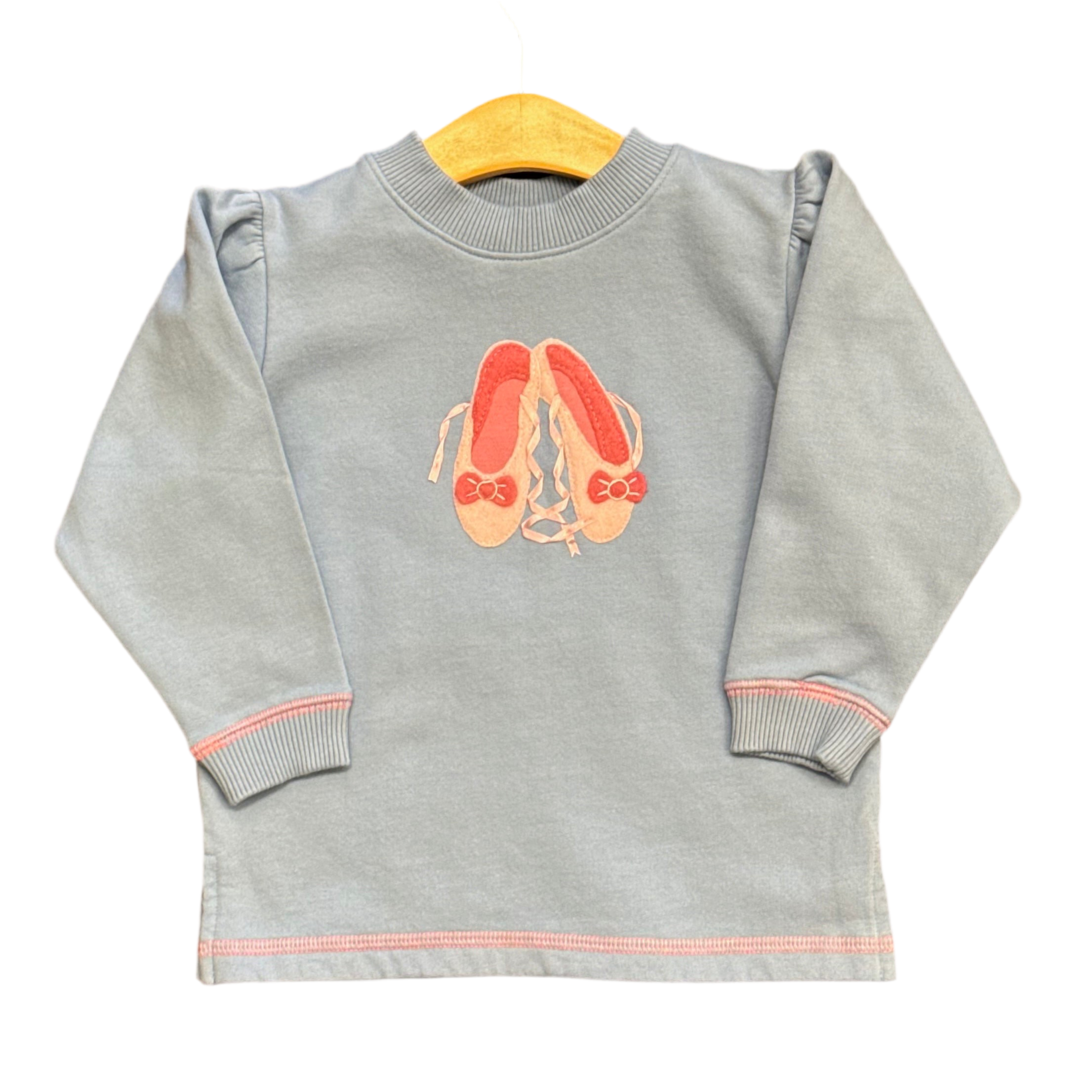Girls Sky Blue Sweatshirt with Ballet Slippers Applique