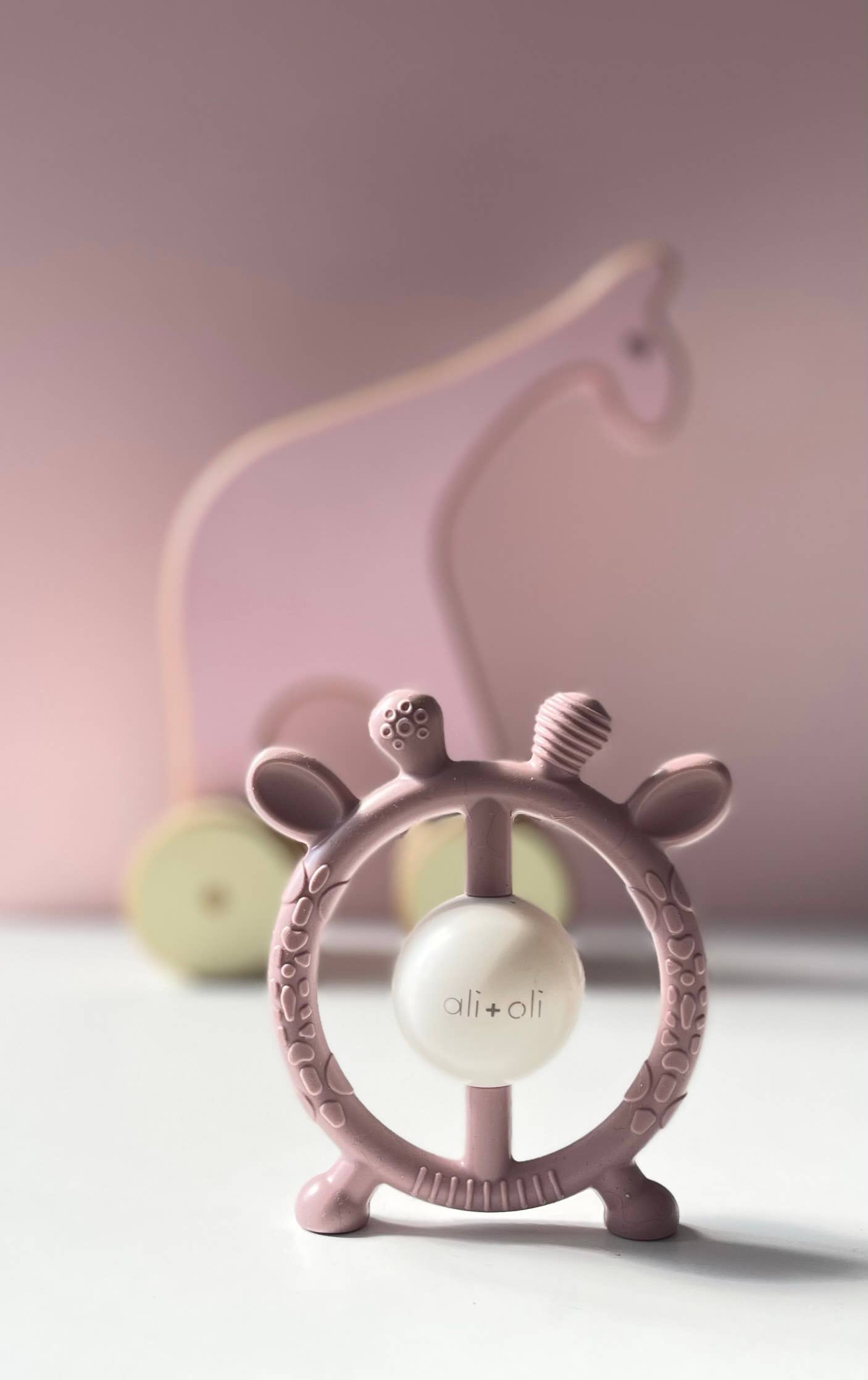 Giraffe Teether & Rattle Food-Grade Silicone Toy: Berry