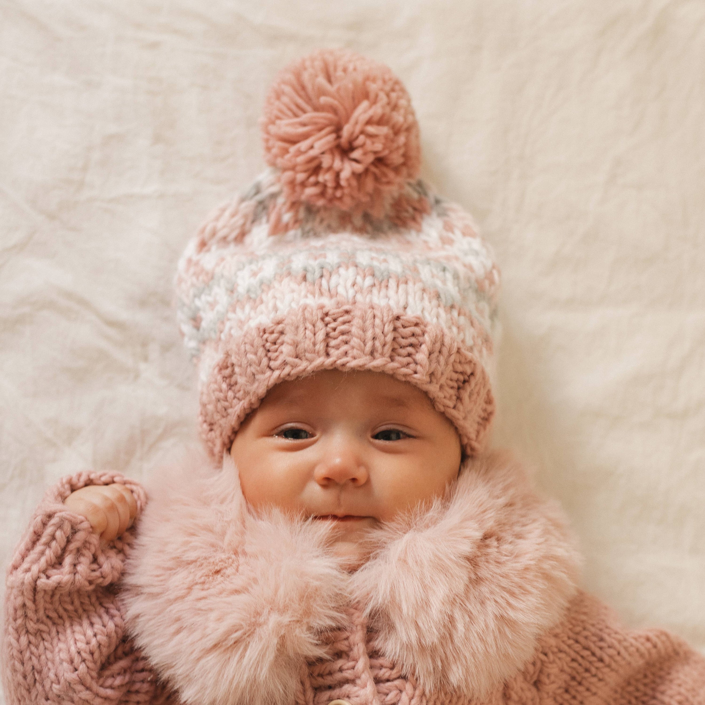 Fairisle Beanie Hat: Rosy