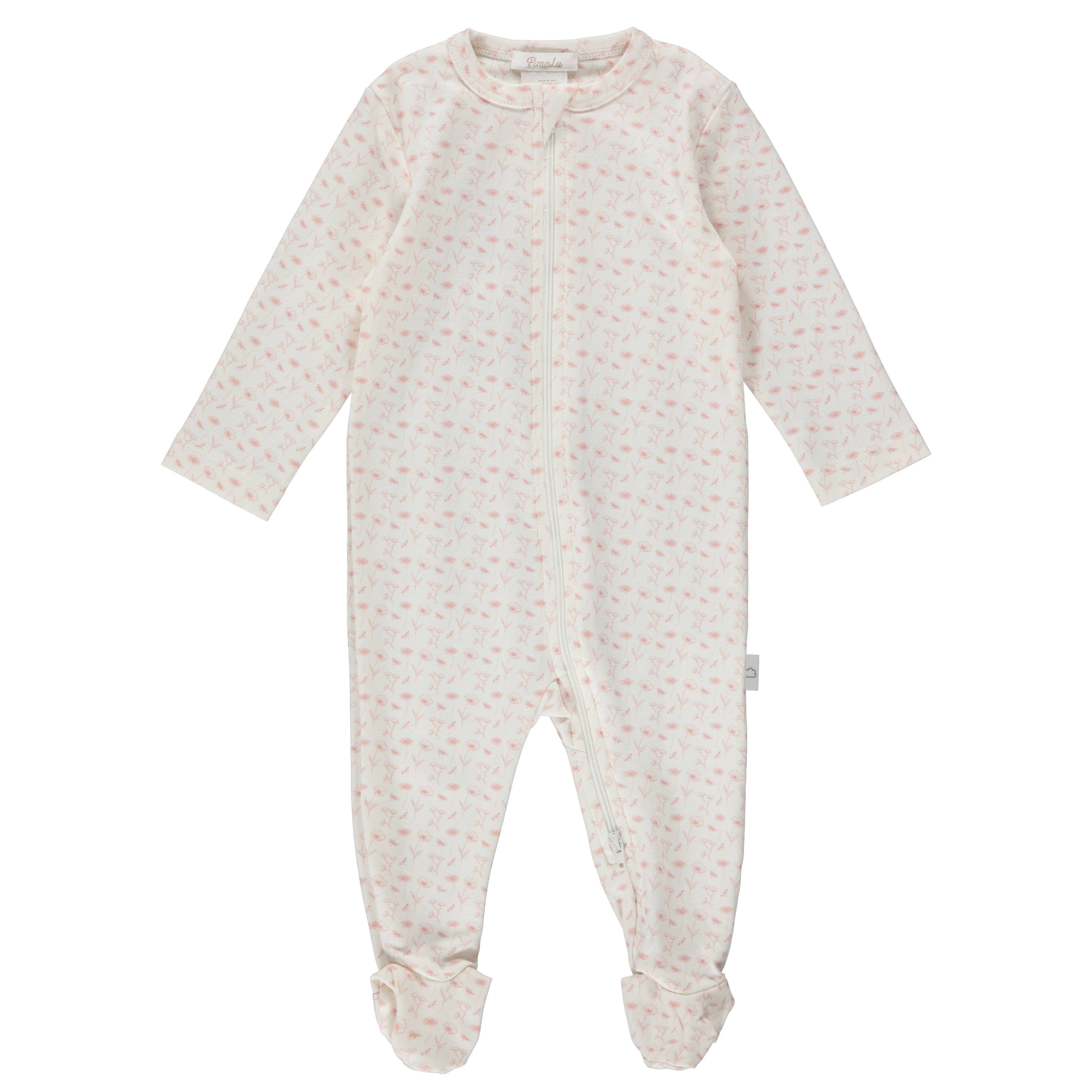 Pimalu Zipper Footie: Hand Drawn Flowers