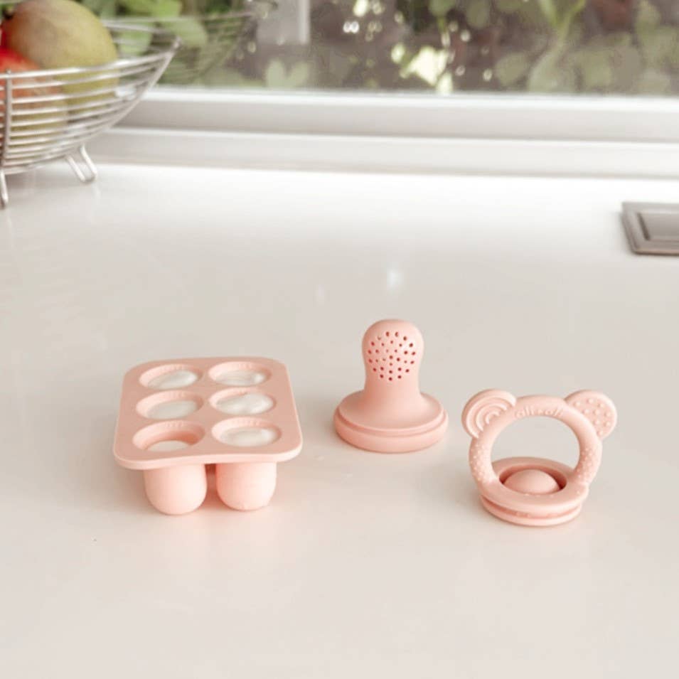 Food & Fruit Pacifier Feeder & Freezer Tray (Pink-Pink) 3pc