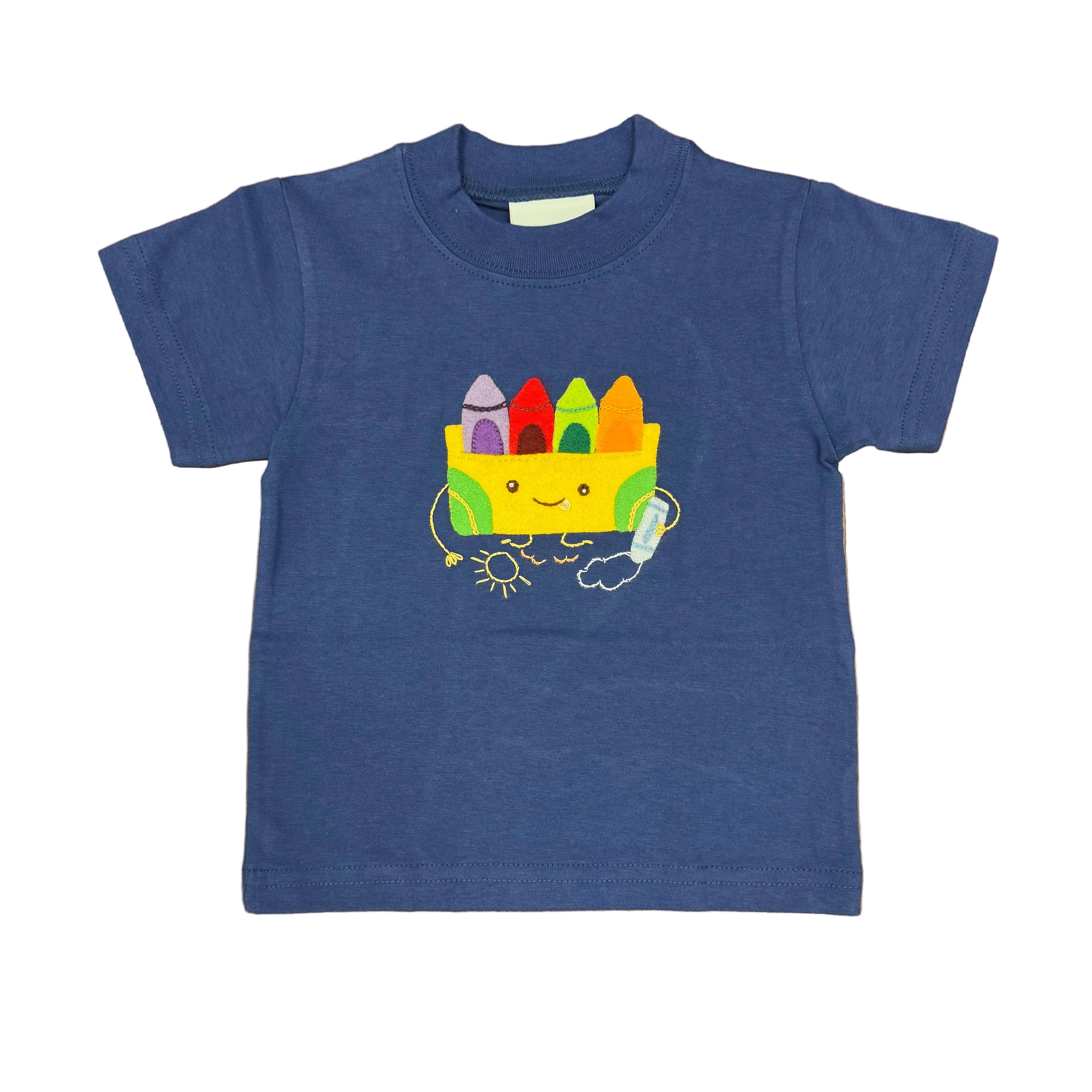 Royal Blue Boys Back to School T-Shirt with Crayon Applique