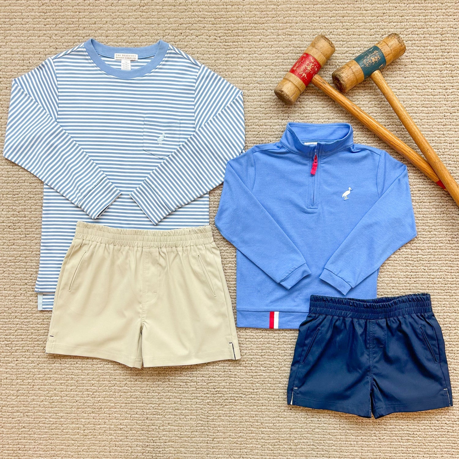 TBBC Prepletic Sheffield Shorts: Keenland Khaki with Nantucket Navy Stork