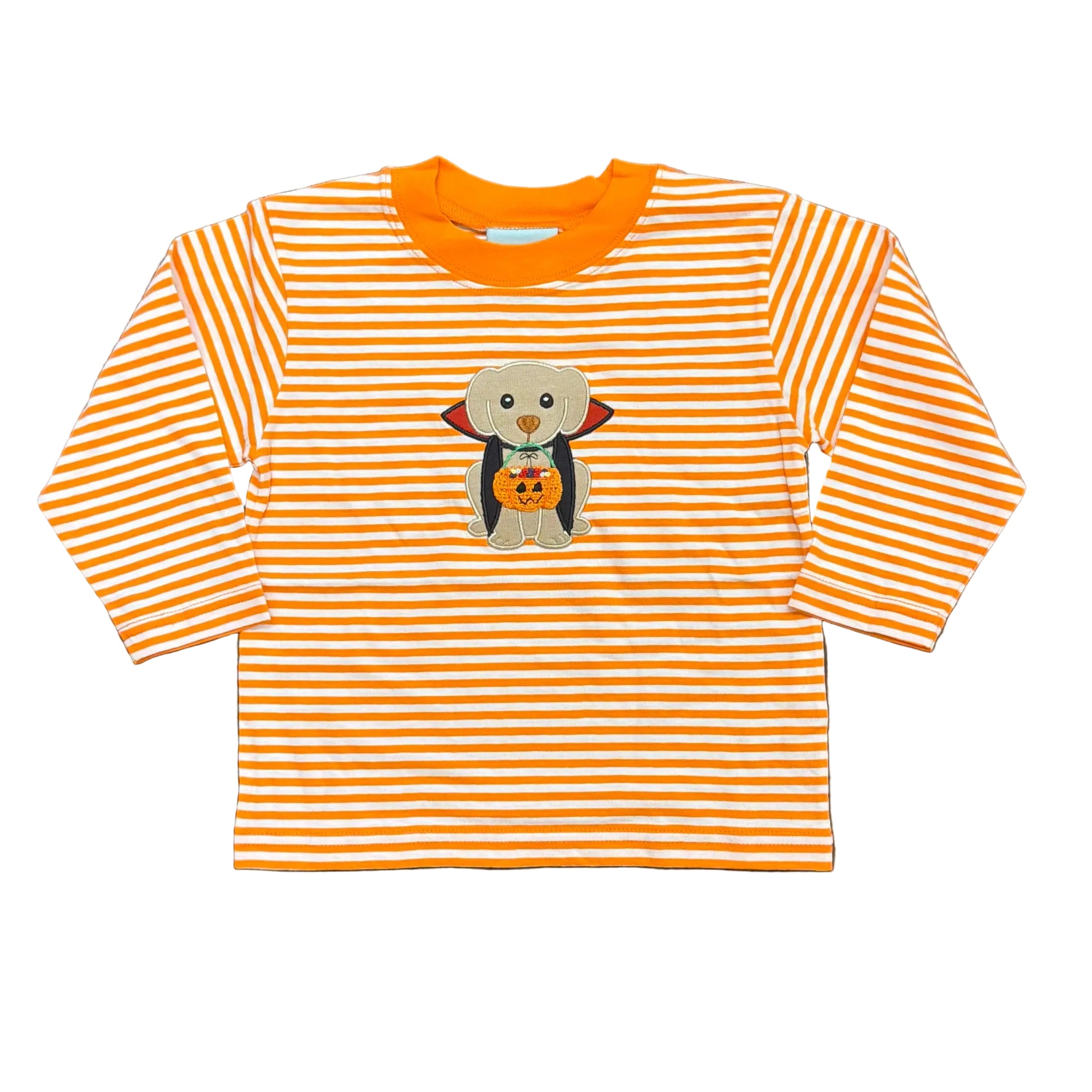Orange/White Stripe LS T-Shirt: Dracula Pup Applique