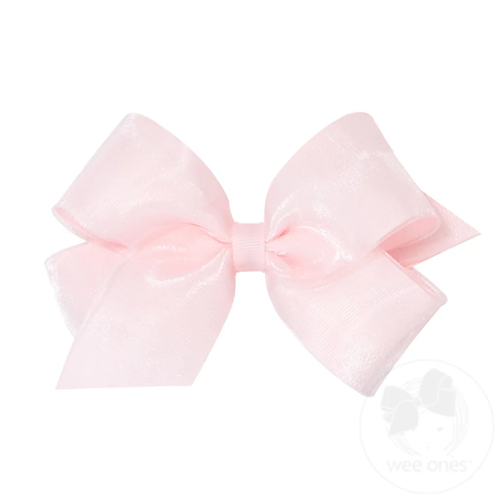Organza and Grosgrain Overlay Hair Bow: Powder Pink