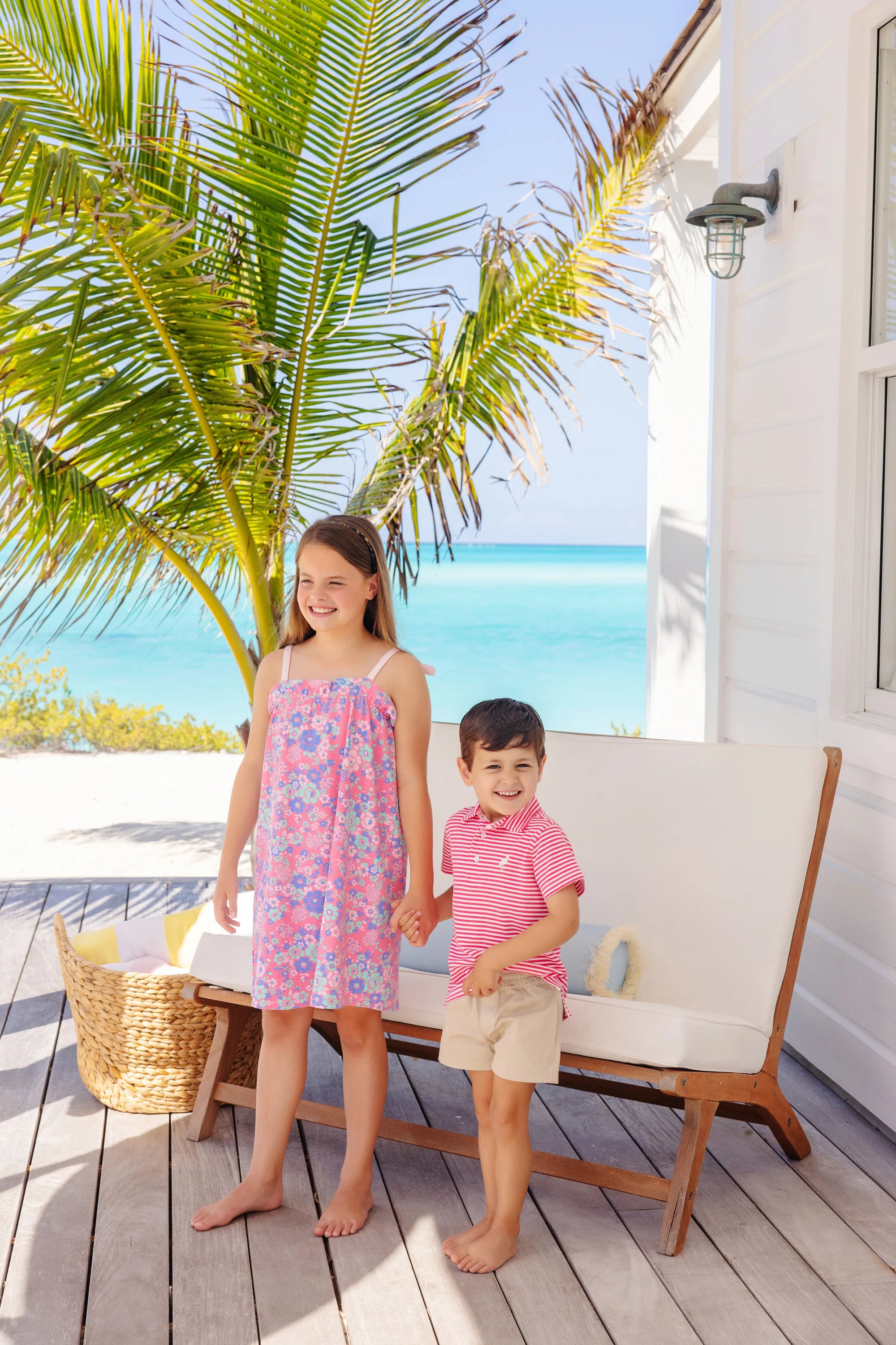 TBBC Prim & Proper Polo: Palm Springs Punch Stripe with Multicolor Stork