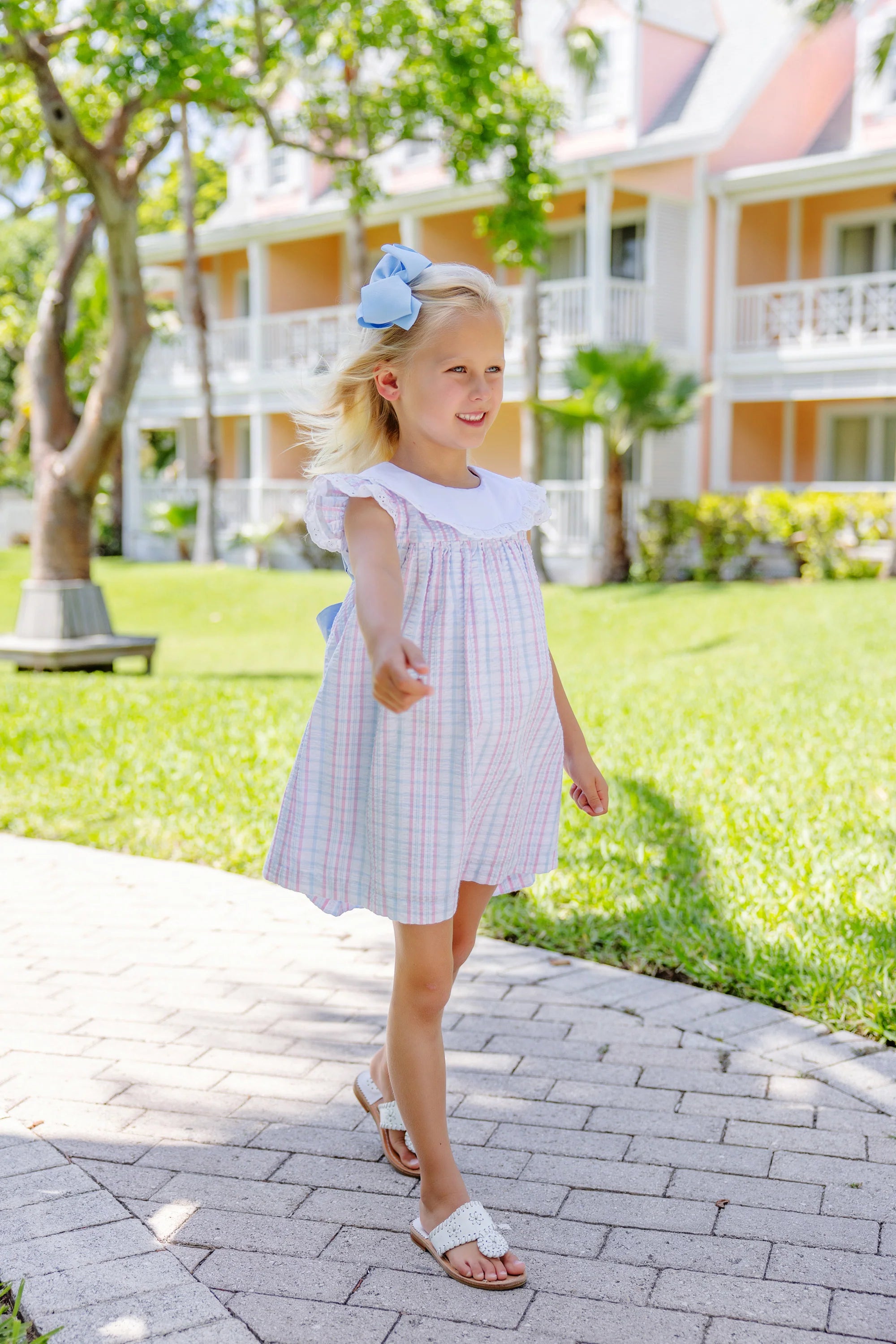 TBBC Franny Frock: Beale Street Blue with Hamptons Hot PInk
