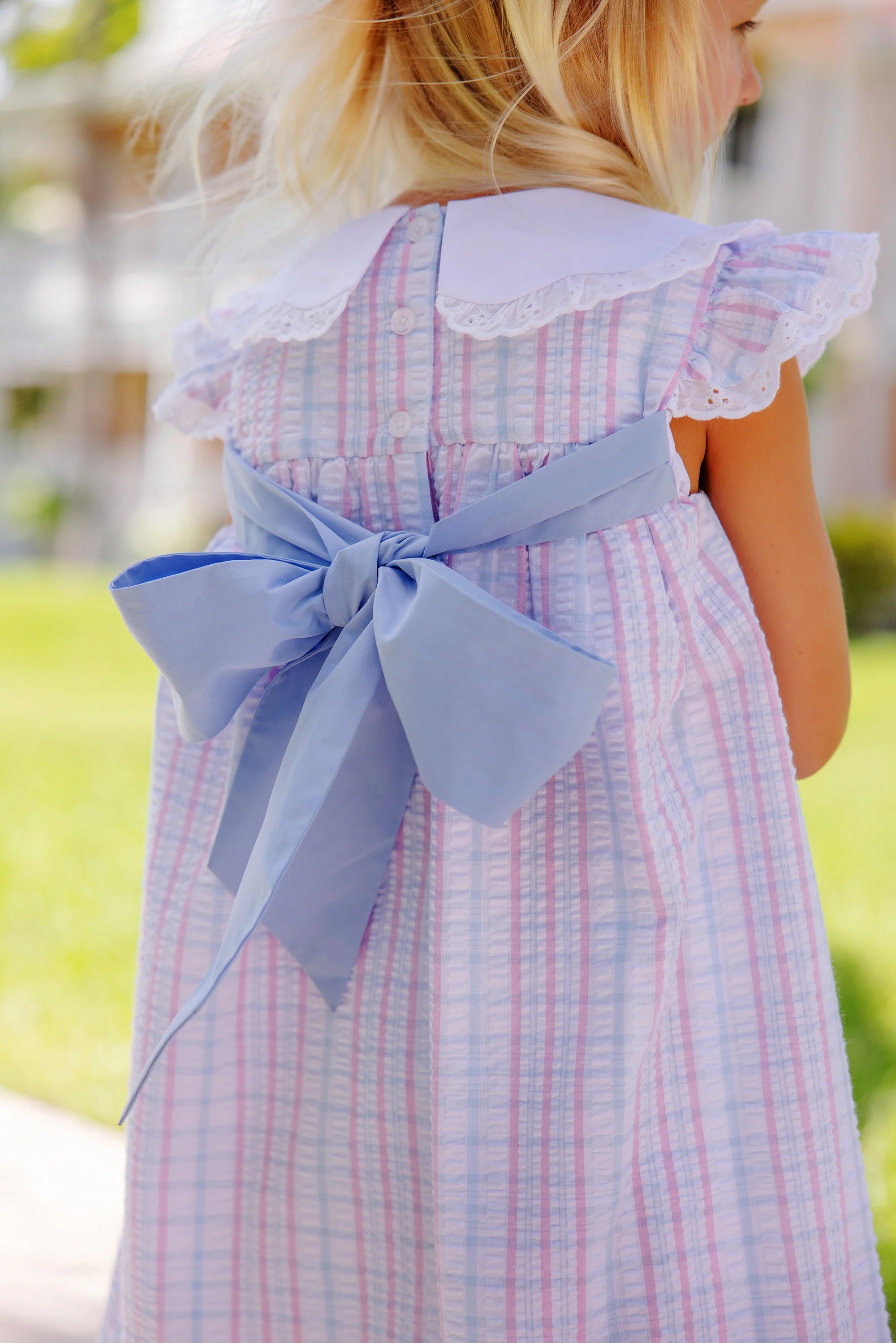 TBBC Franny Frock: Beale Street Blue with Hamptons Hot PInk