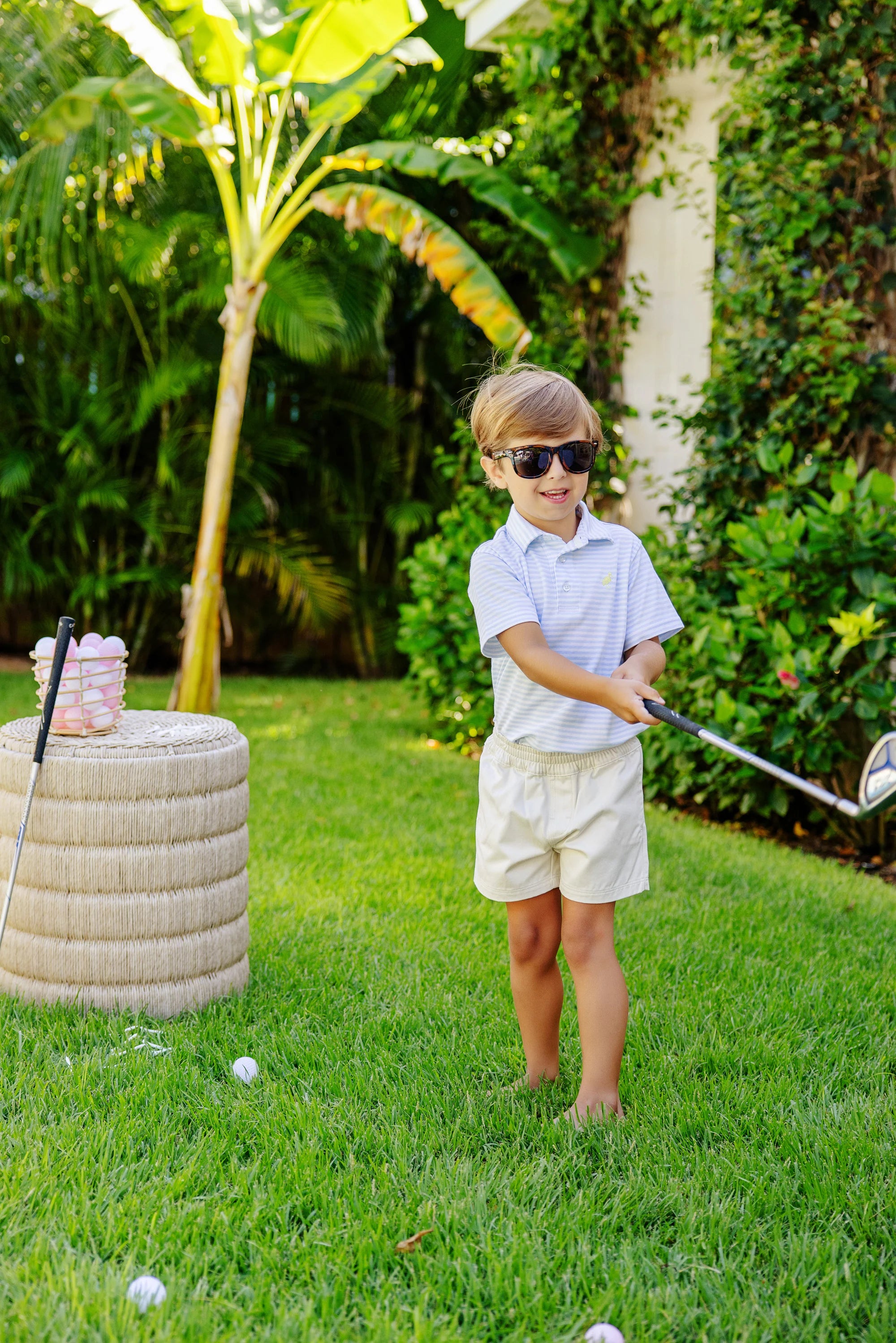 TBBC Pima SS Prim & Proper Polo: Buckhead Blue Stripe with Seaside Sunny Yellow Stork