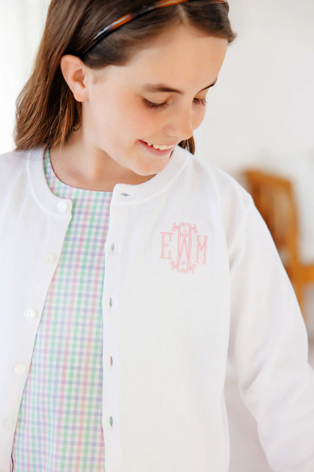 TBBC Cambridge Cardigan with Pearlized Buttons: Worth Ave White
