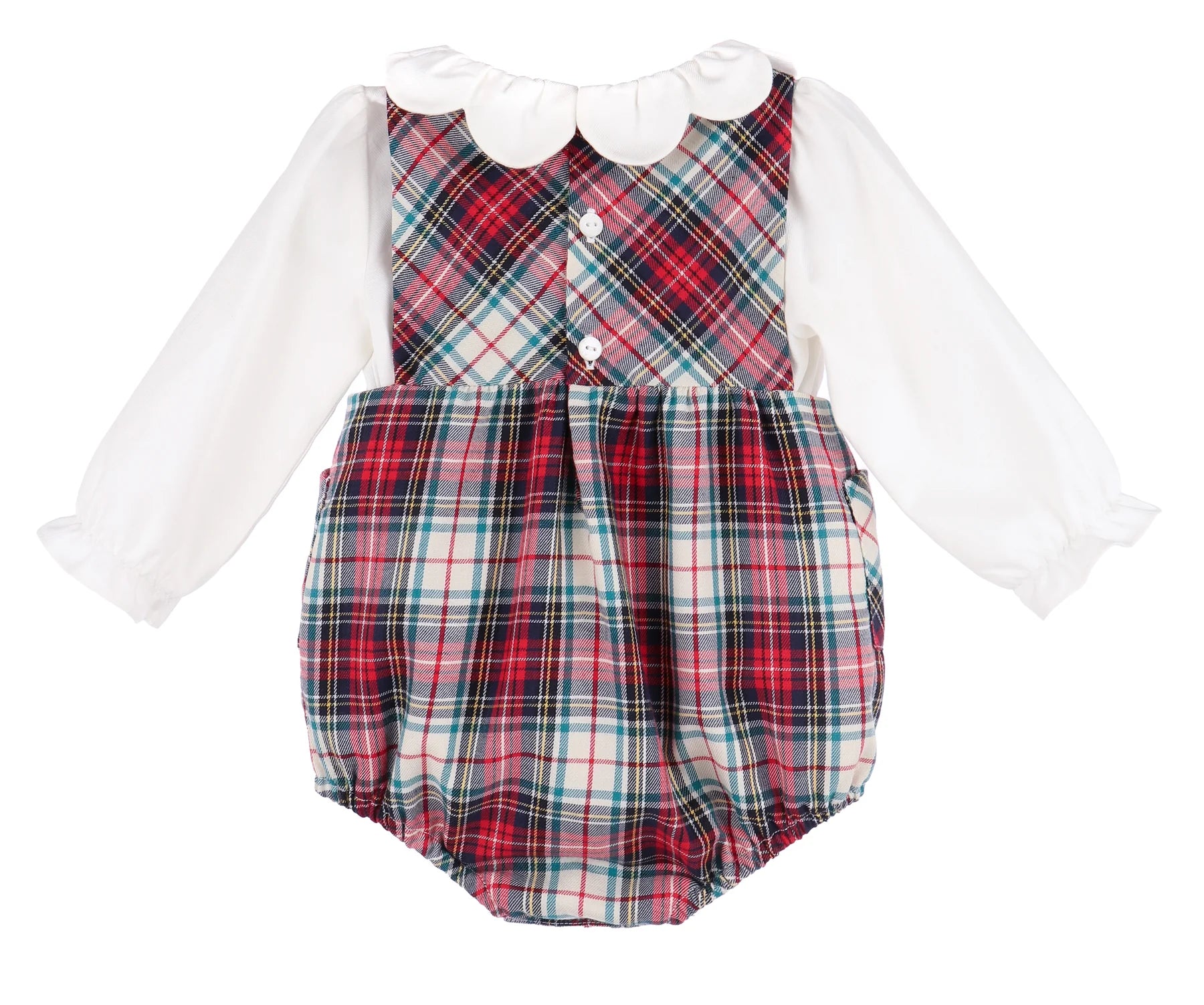 Gingerbread Plaid Bow Overall