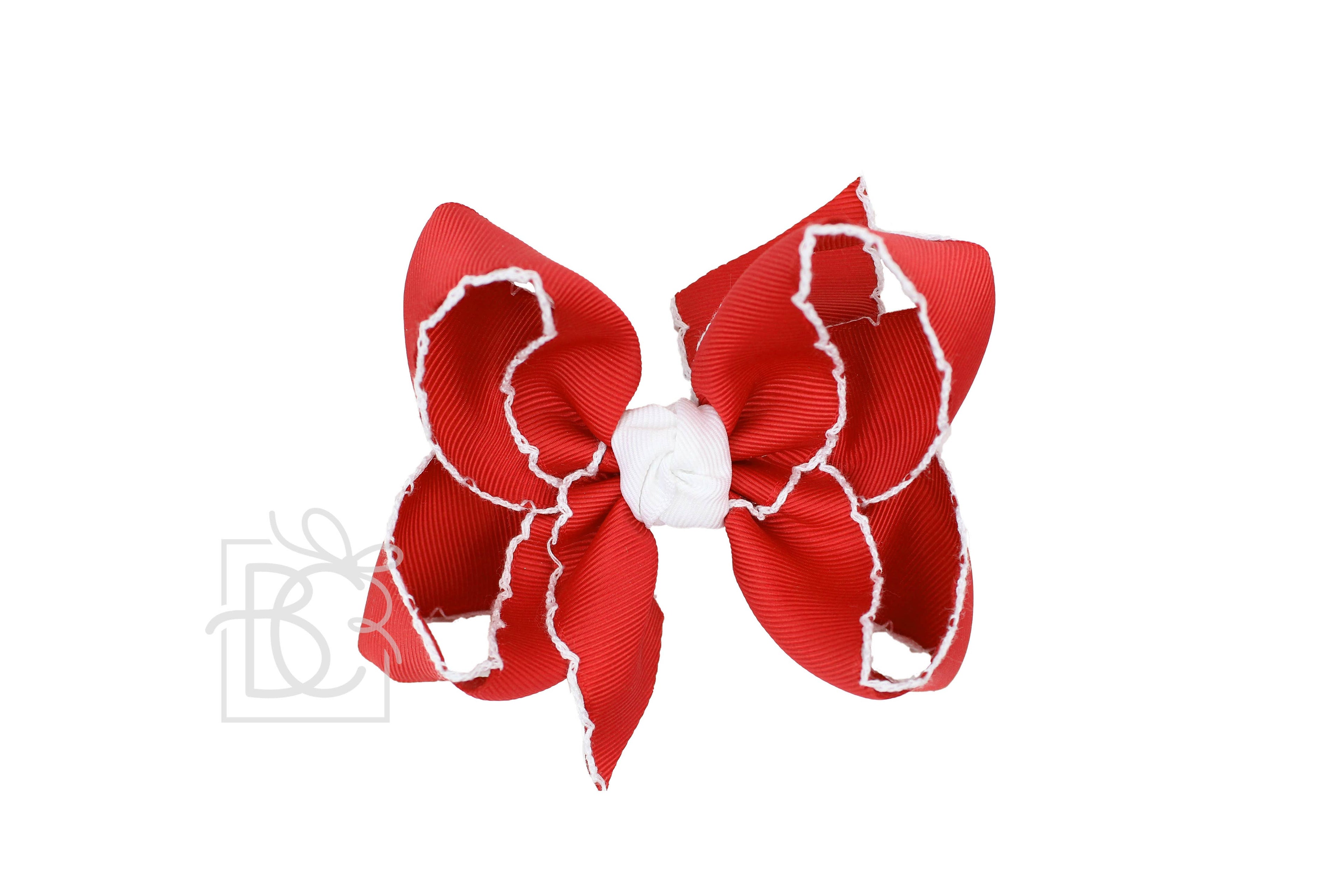5.5" Crochet Edge Grosgrain Hairbow on Clip: Red with White