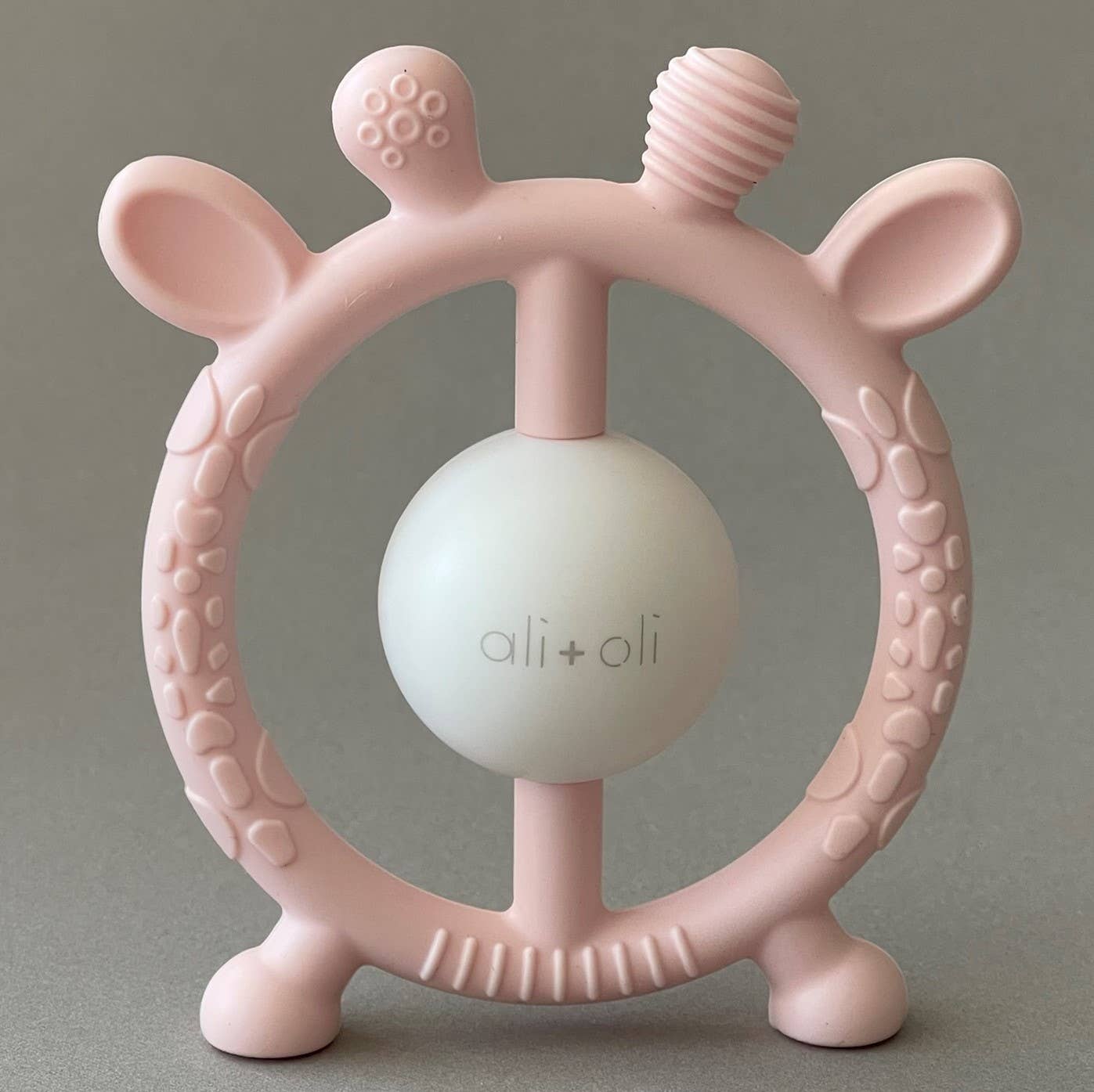 Giraffe Teether & Rattle Food-Grade Silicone Toy: Pink