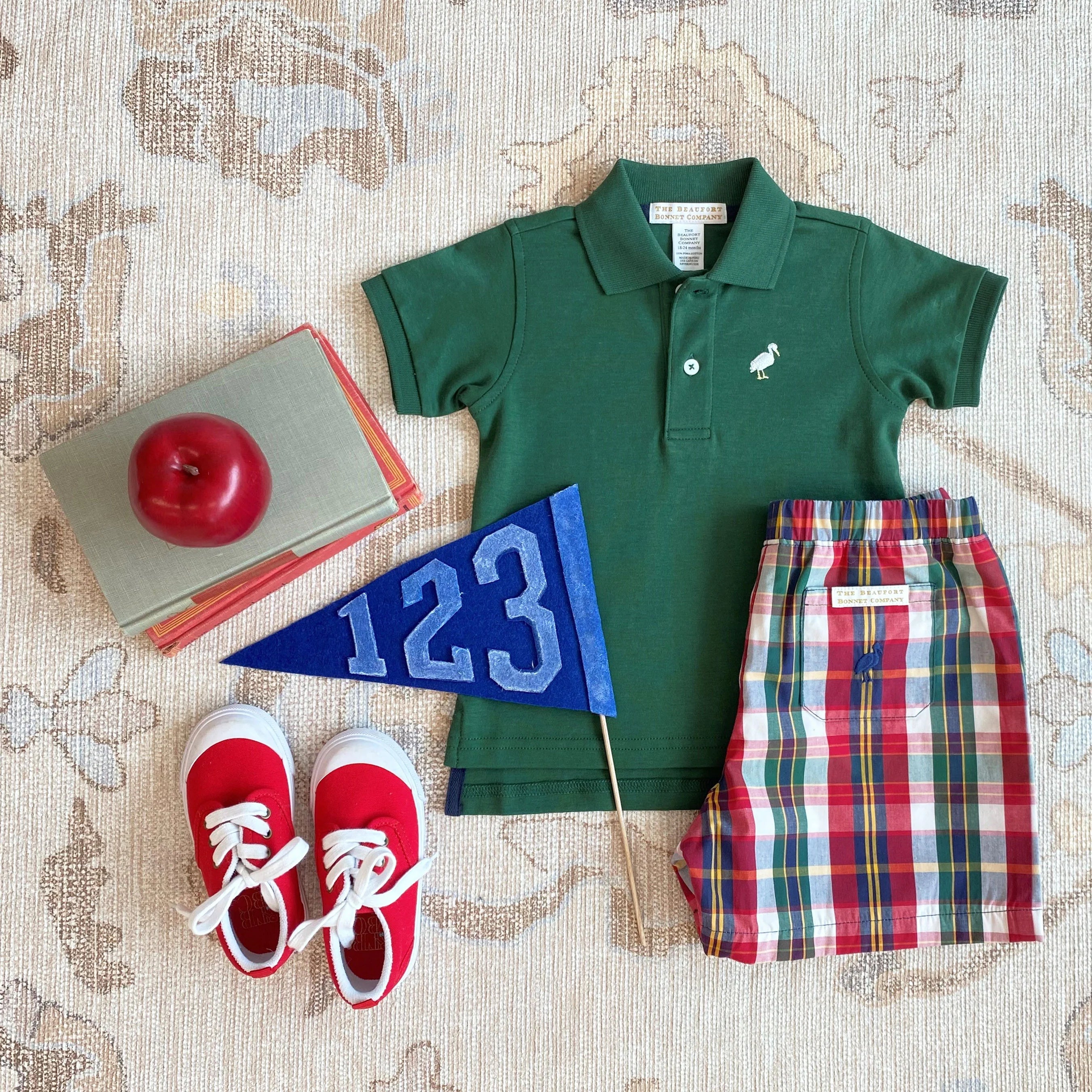 TBBC SS Prim & Proper Polo: Grier Green w/Mulitcolor Stork