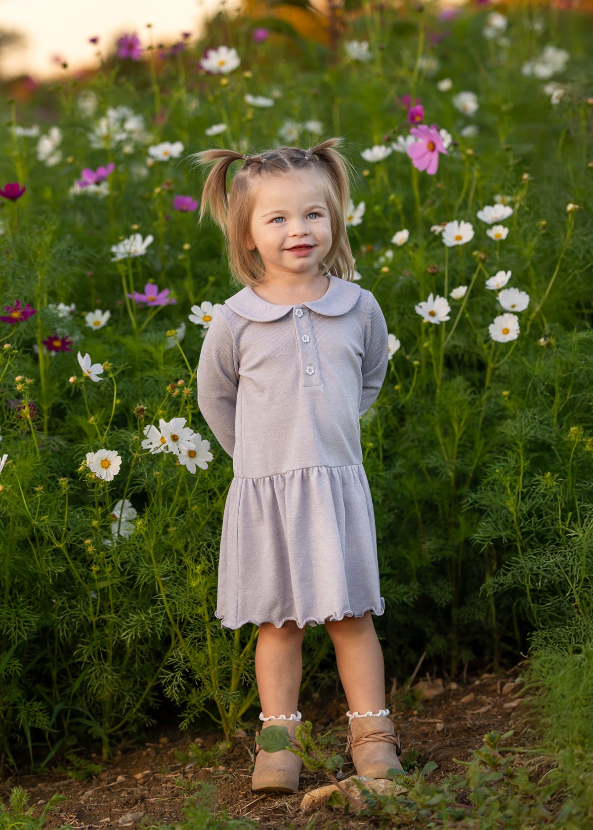 Emma Peter Pan Collar Henley Dress: Blue