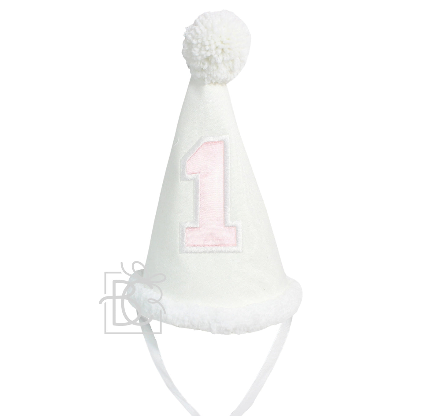 Linen "1" Birthday Hat: White with Light Pink
