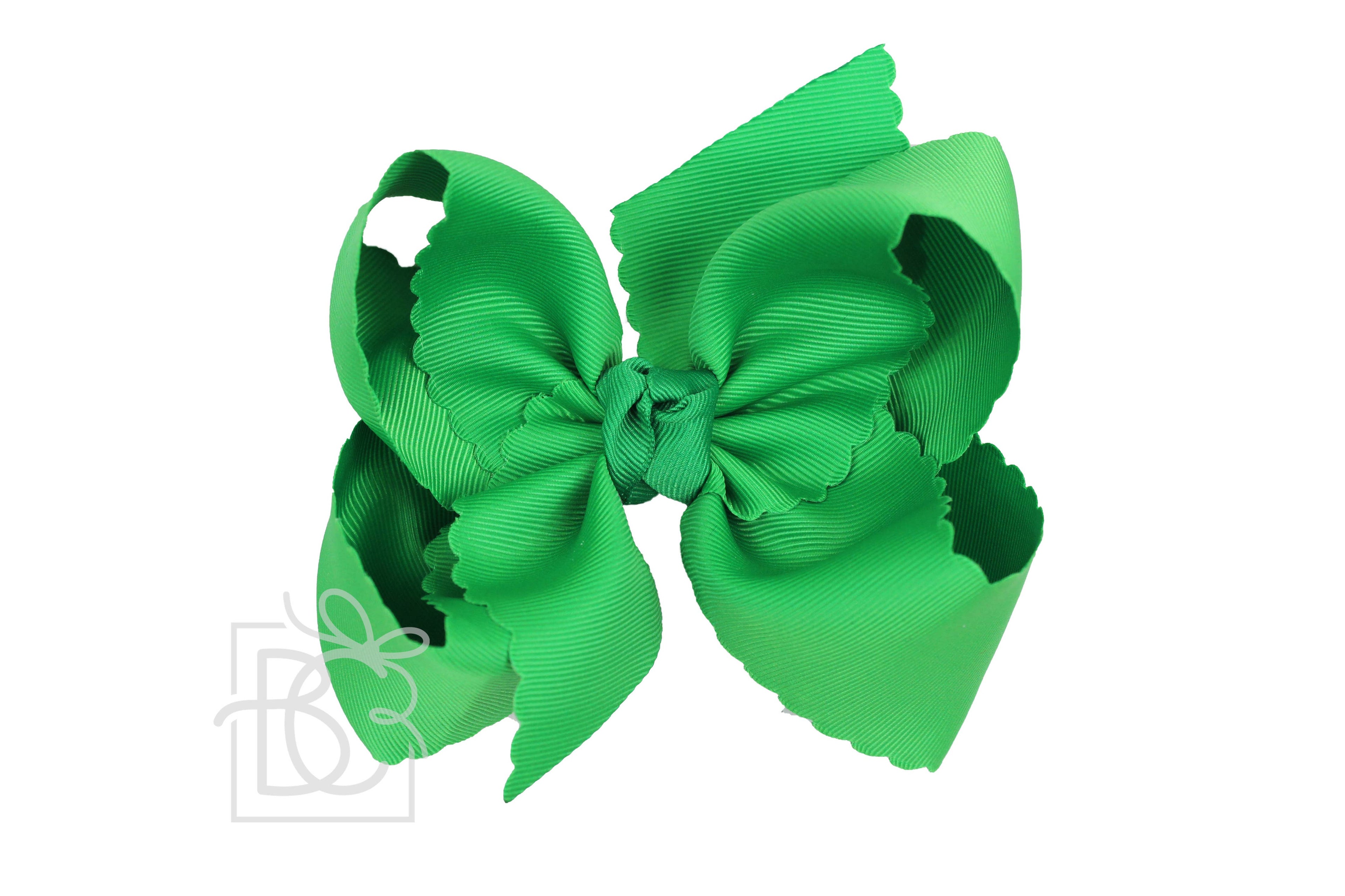 5.5" Scalloped Edge Hairbow on Alligator Clip: Emerald