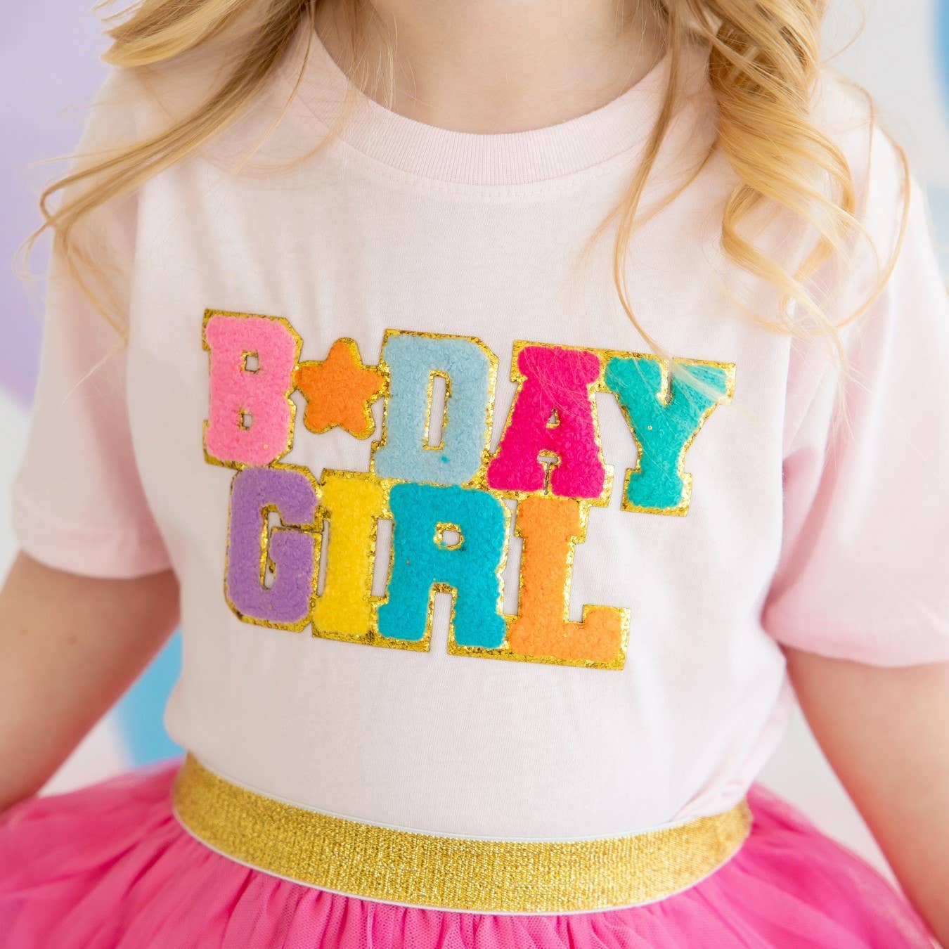 Birthday Girl Patch T-Shirt: Light Pink