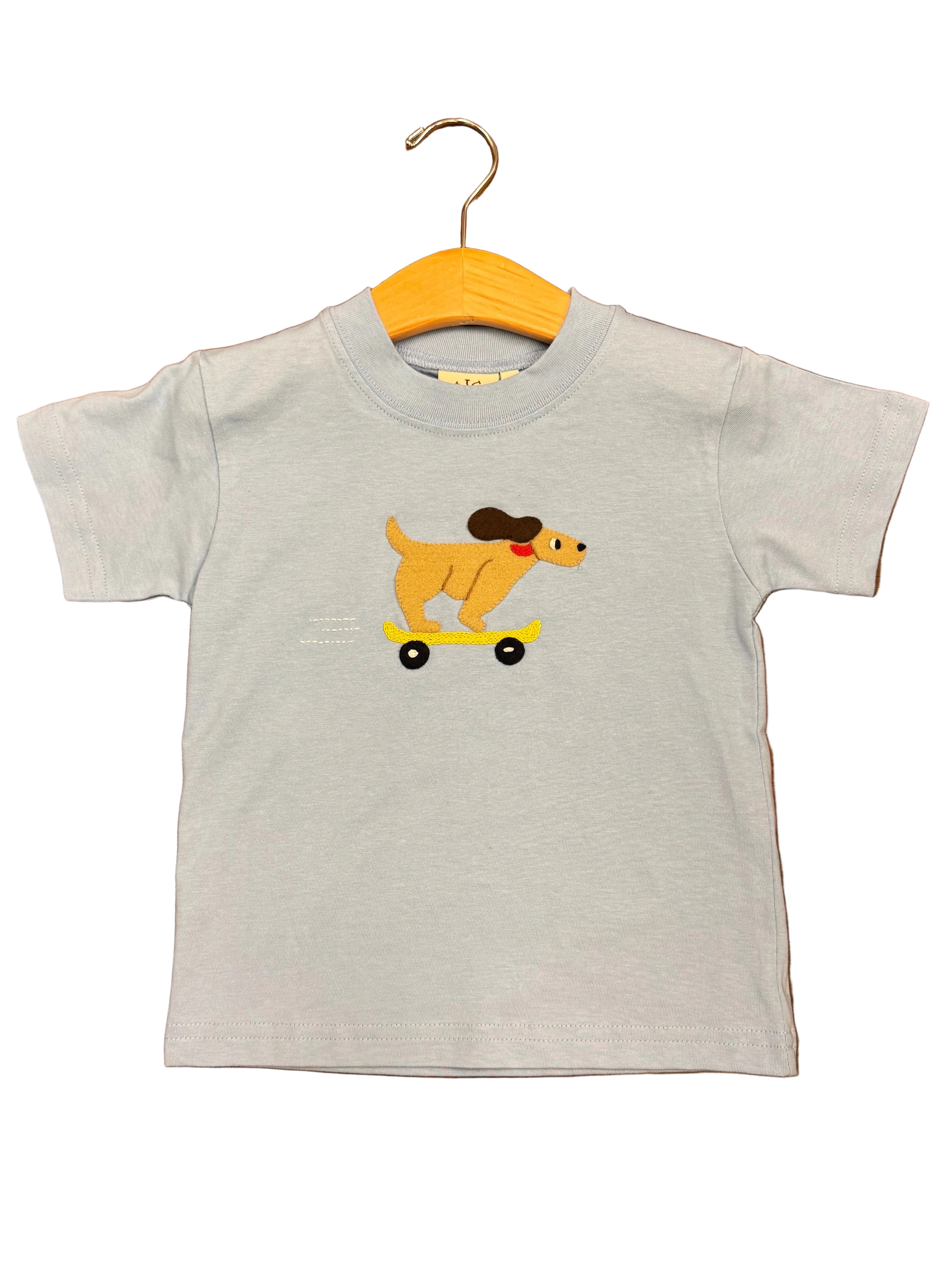 Sky Blue Boys SS T-Shirt with Skateboarding Dog