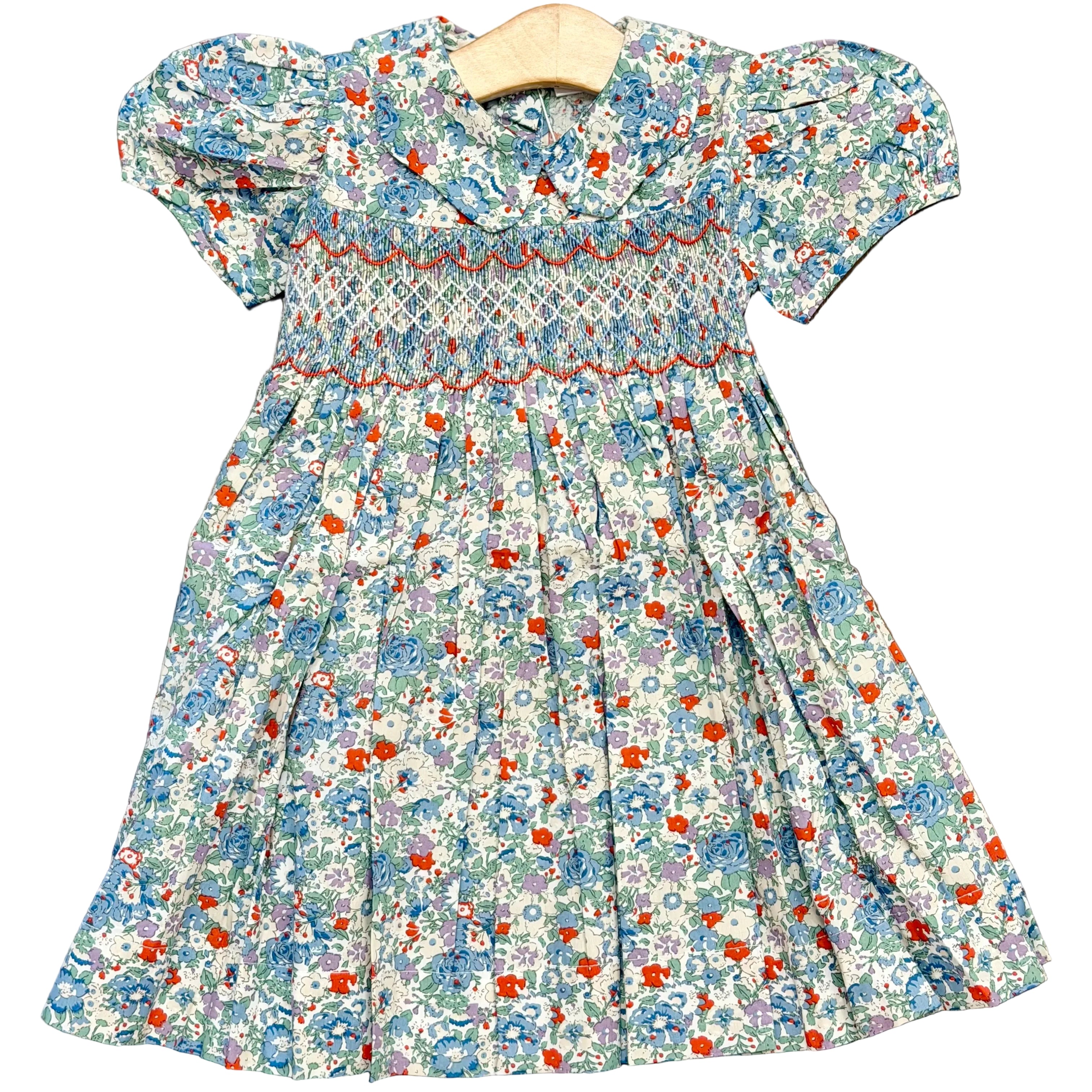 Blue Floral Smock Waist Dress