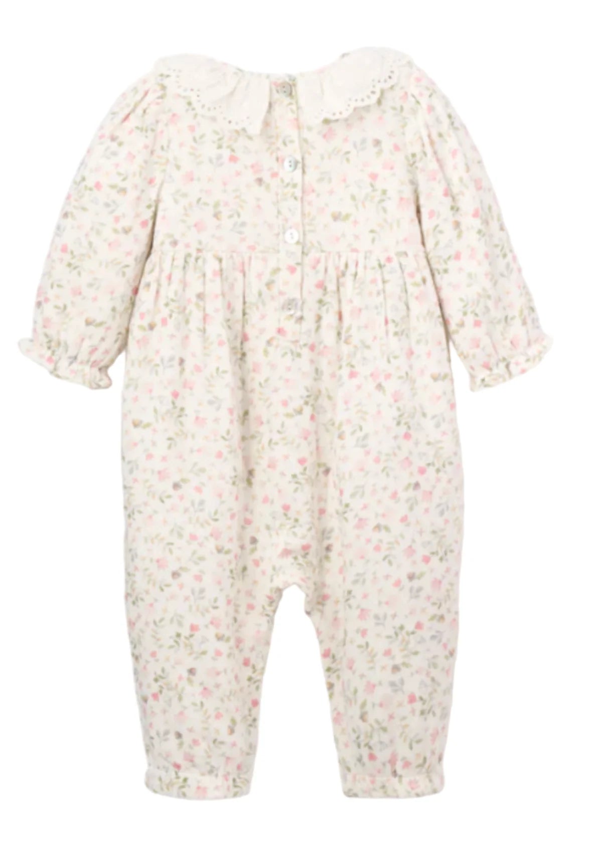 Fairytale Floral Organic Muslin Jumpsuit with Eyelet Lace Collar