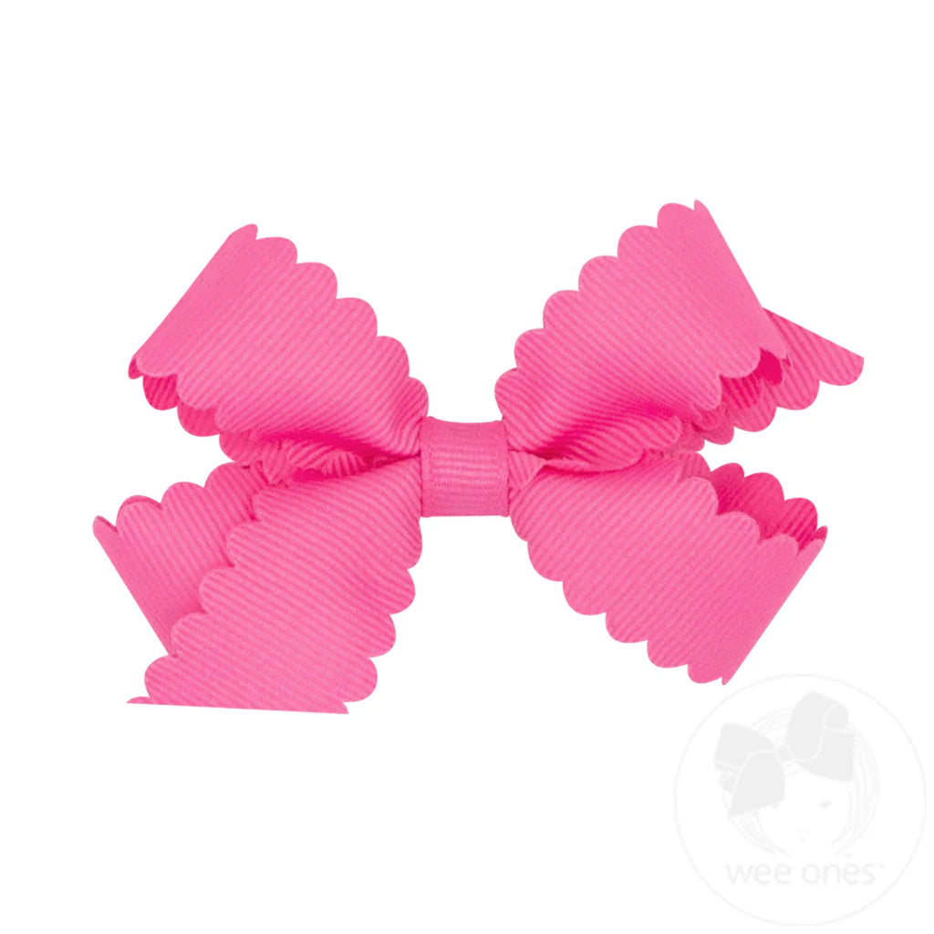 Grosgrain Hair Bow with Scalloped Edge: Hot Pink