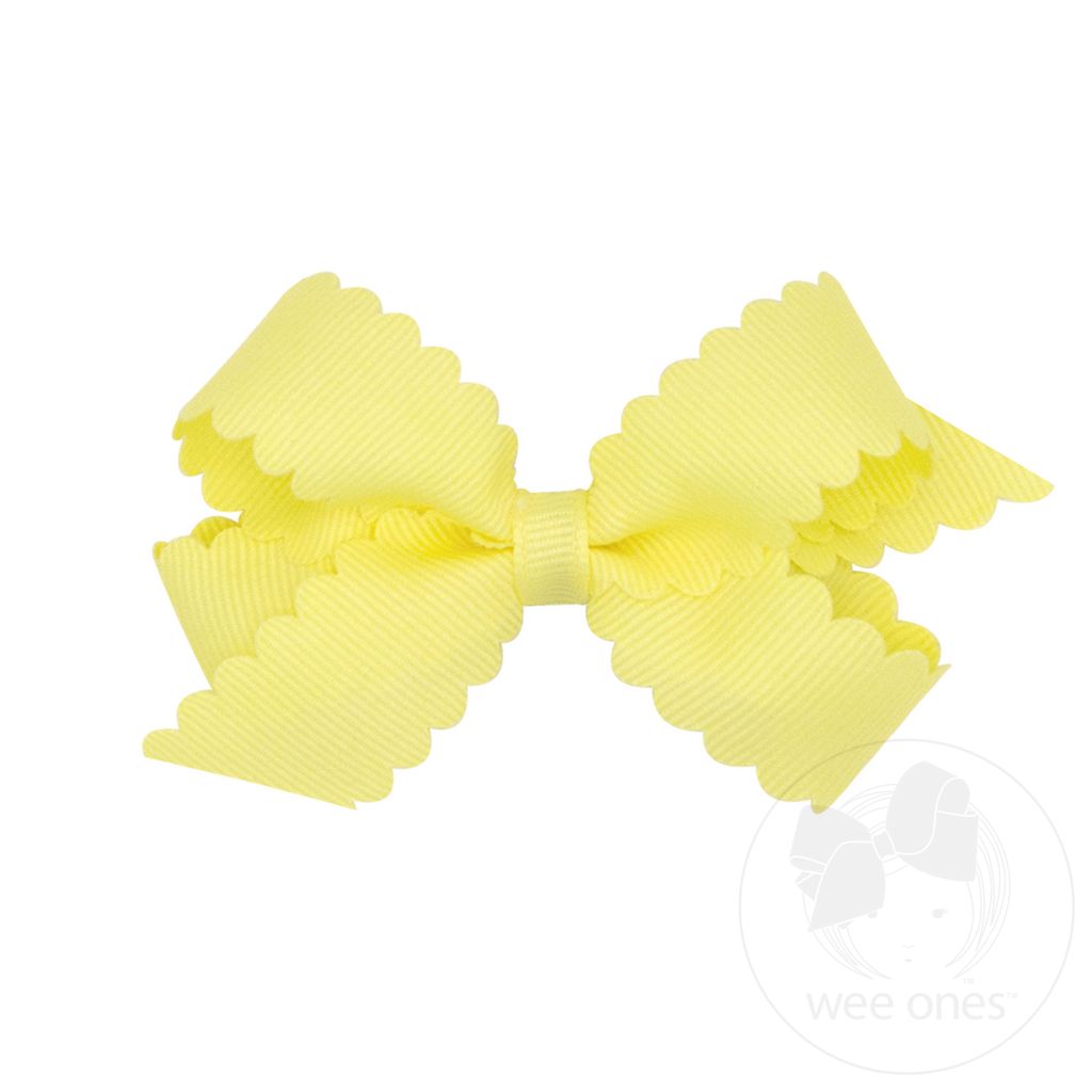Grosgrain Hair Bow with Scalloped Edge: Light Yellow