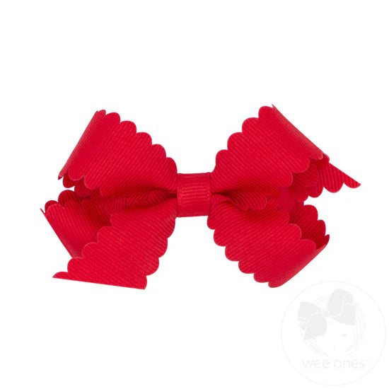 Grosgrain Hair Bow with Scalloped Edge: Red