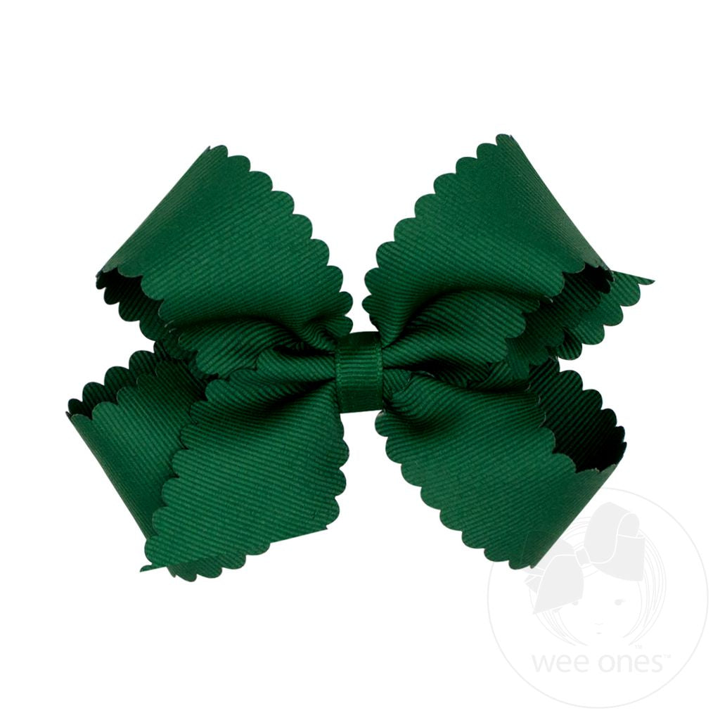 Grosgrain Hairbow with Scalloped Edge: Forest Green
