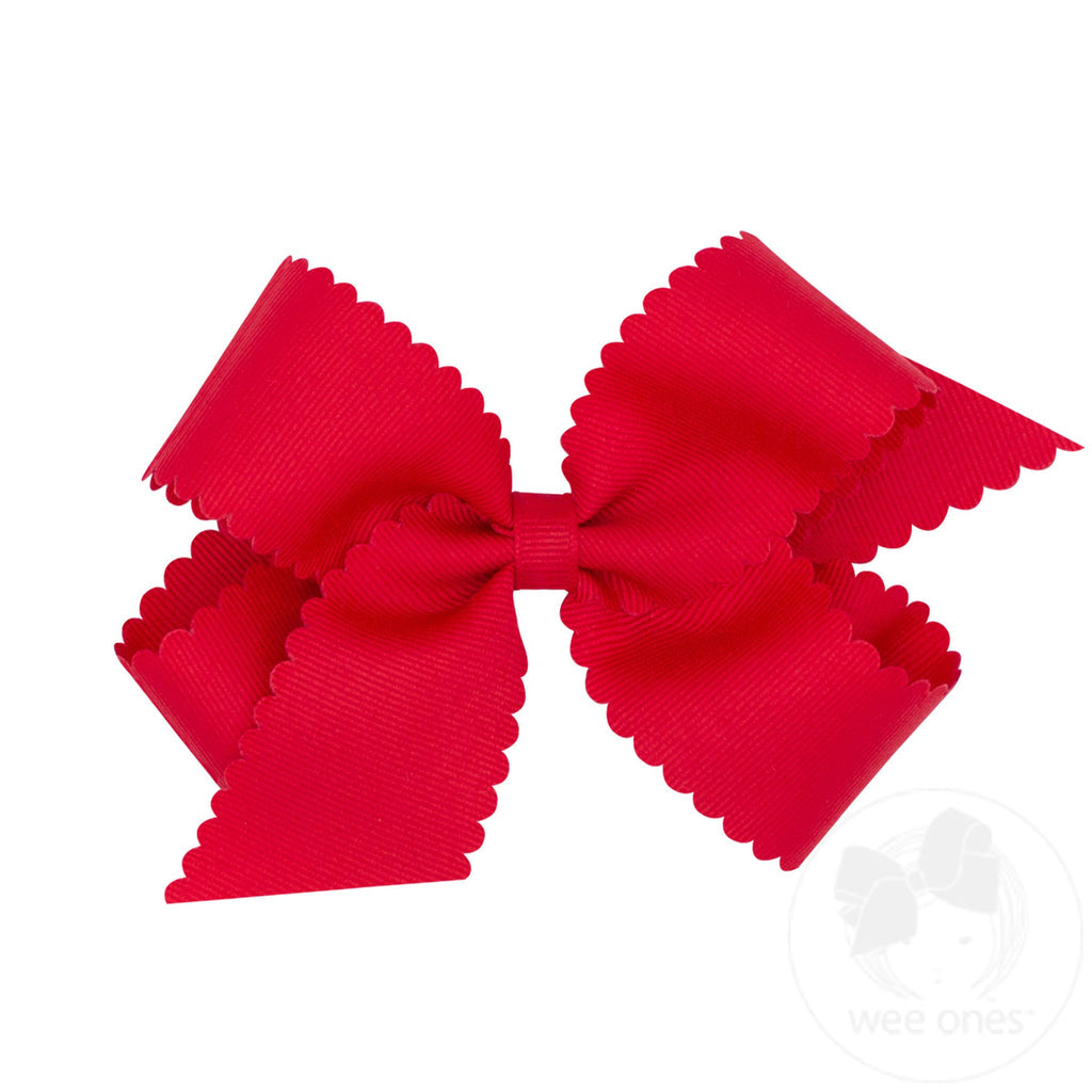Grosgrain Hair Bow with Scalloped Edge: Red