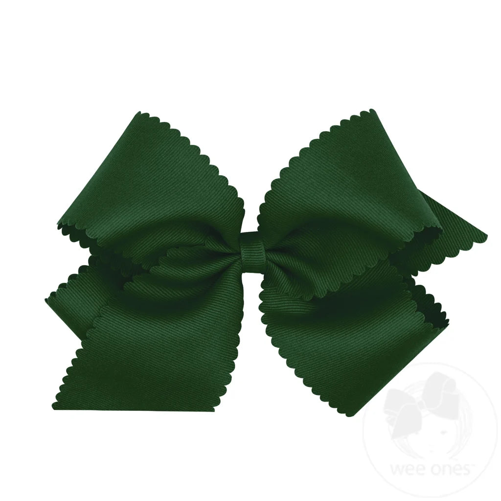Grosgrain Hairbow with Scalloped Edge: Forest Green