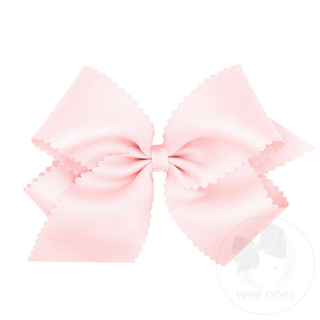 Grosgrain Hair Bow with Scalloped Edge: Powder Pink