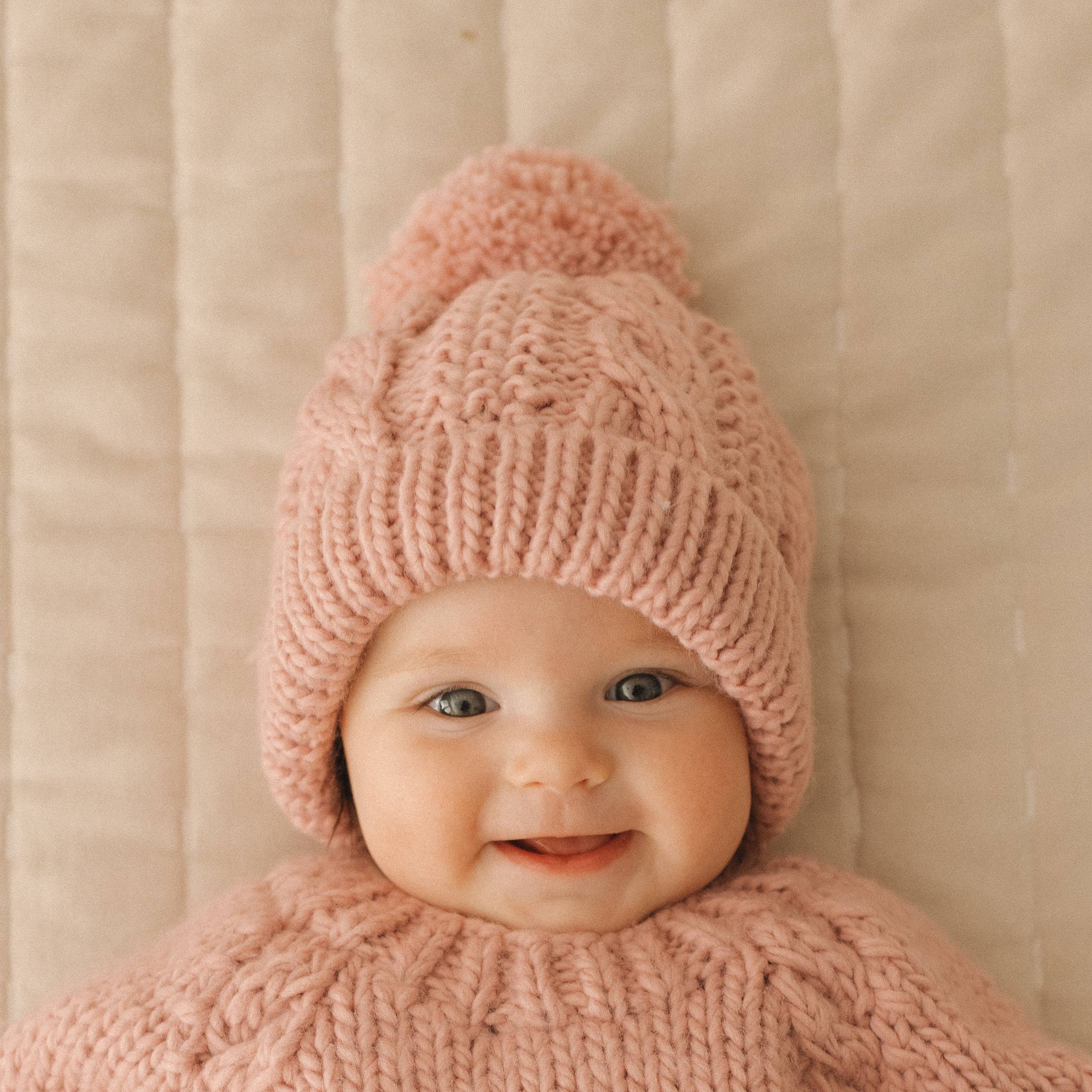 Cable Beanie Hat: Rosy Pink
