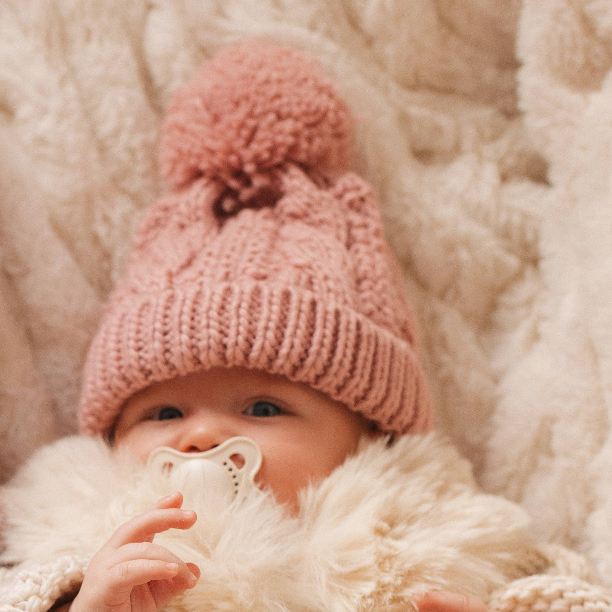 Cable Beanie Hat: Rosy Pink