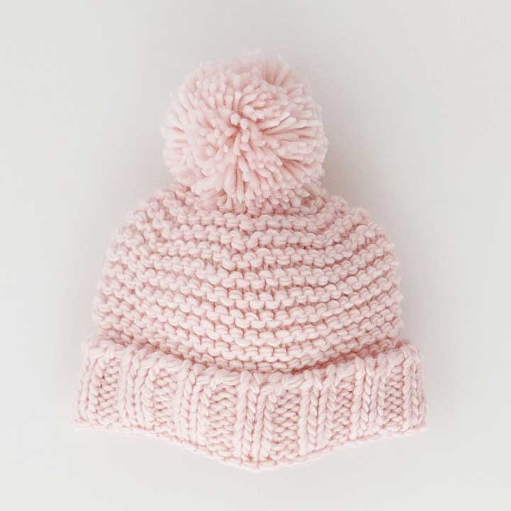 Garter Stitch Beanie Hat: Blush Pink