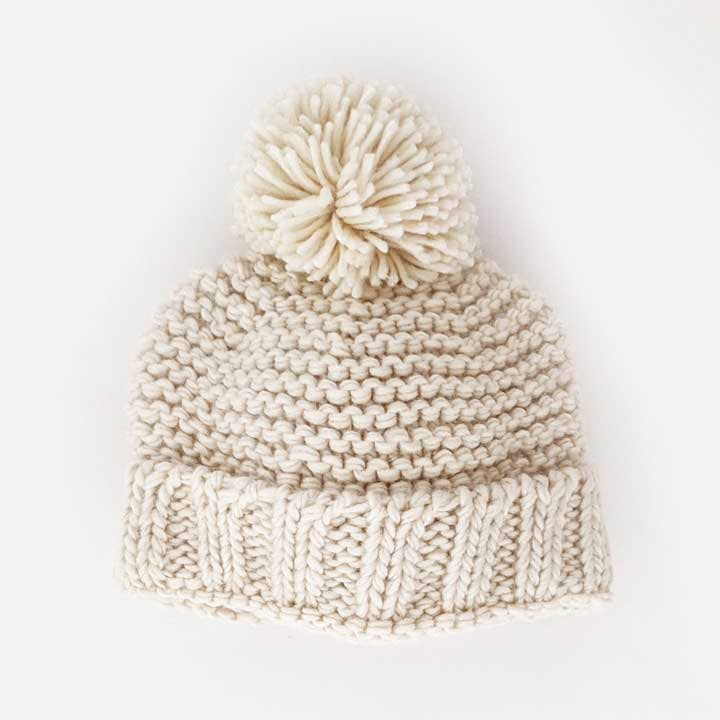Garter Stitch Beanie: Natural