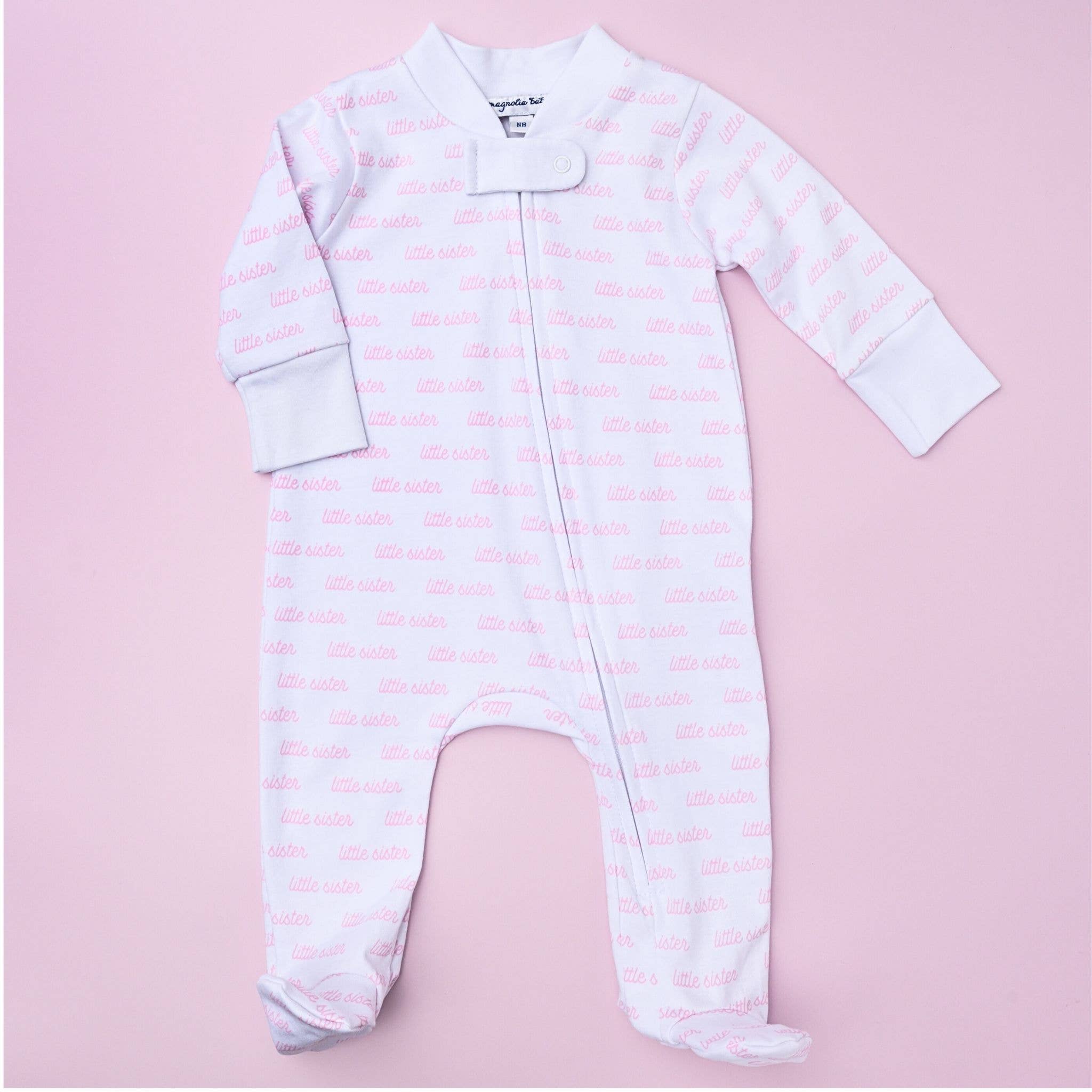 "Little Sister" Print Zipper Footie