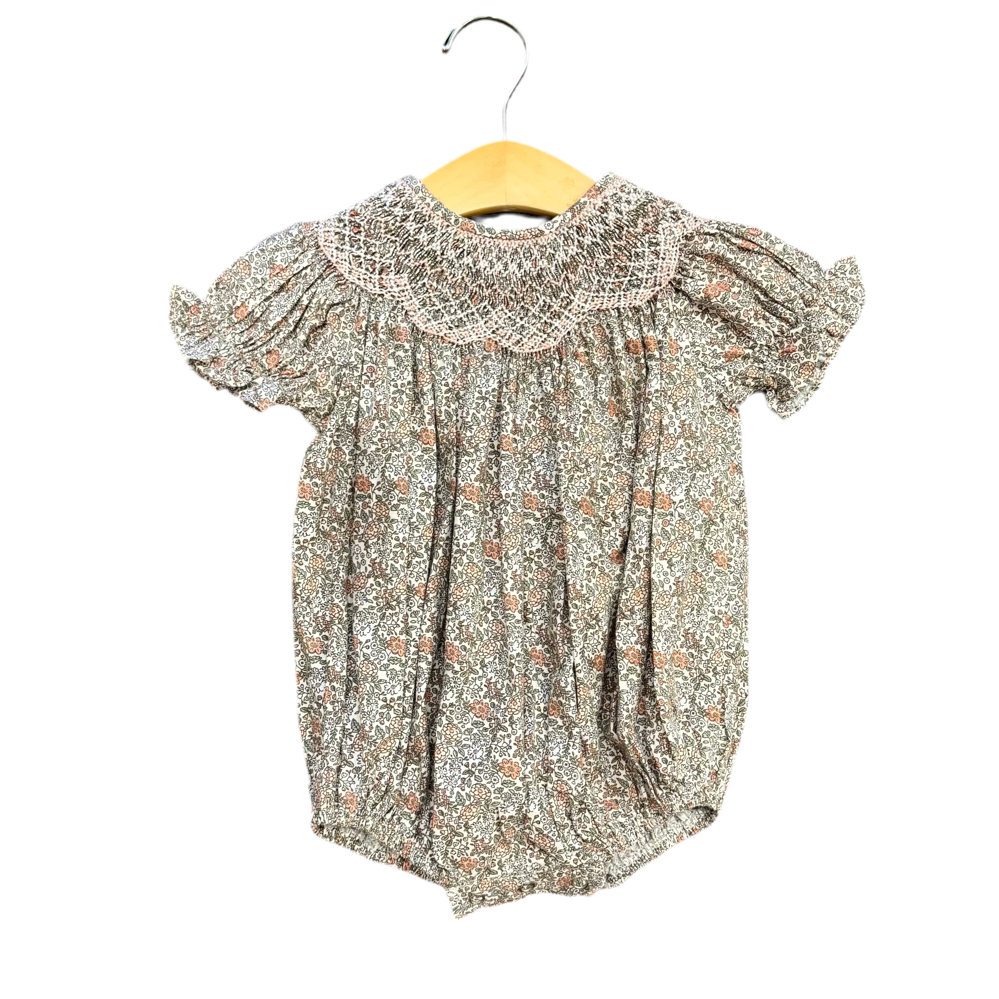 Sabrina Peachy Pink Floral Smocked Bubble