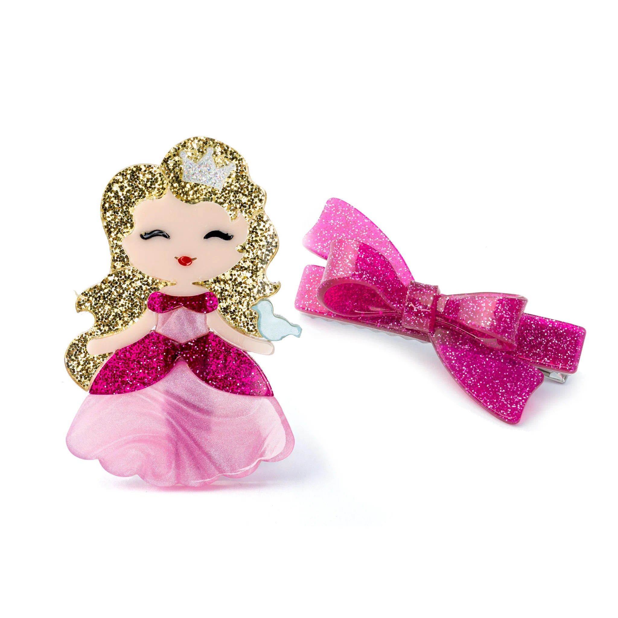 Cute Doll Pink Dress & Pink Bow Hair Clips