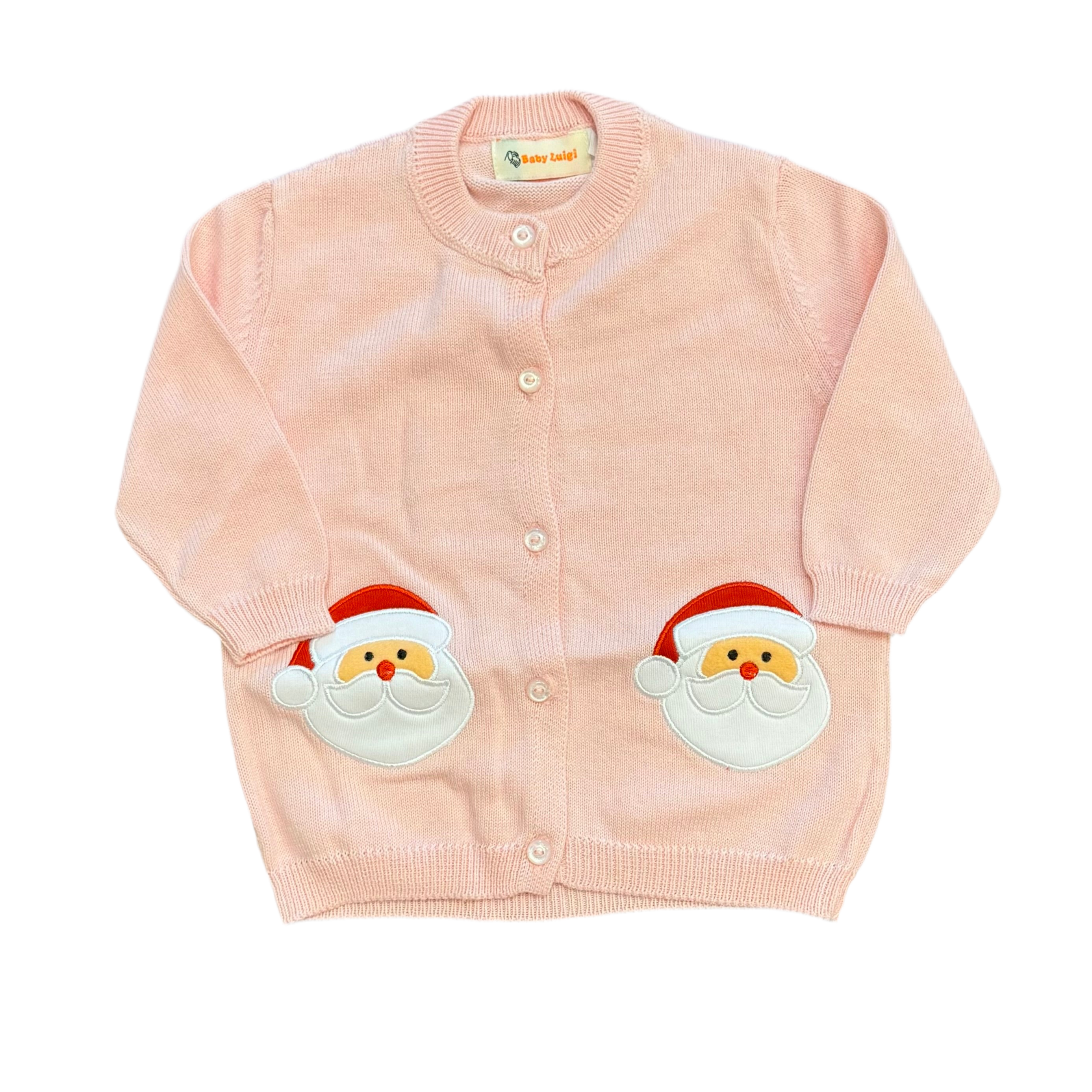 Light Pink Cardigan Sweater with Santa Applique