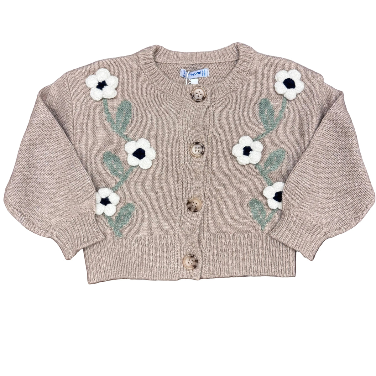 Floral Embellished Taupe Cardigan Sweater