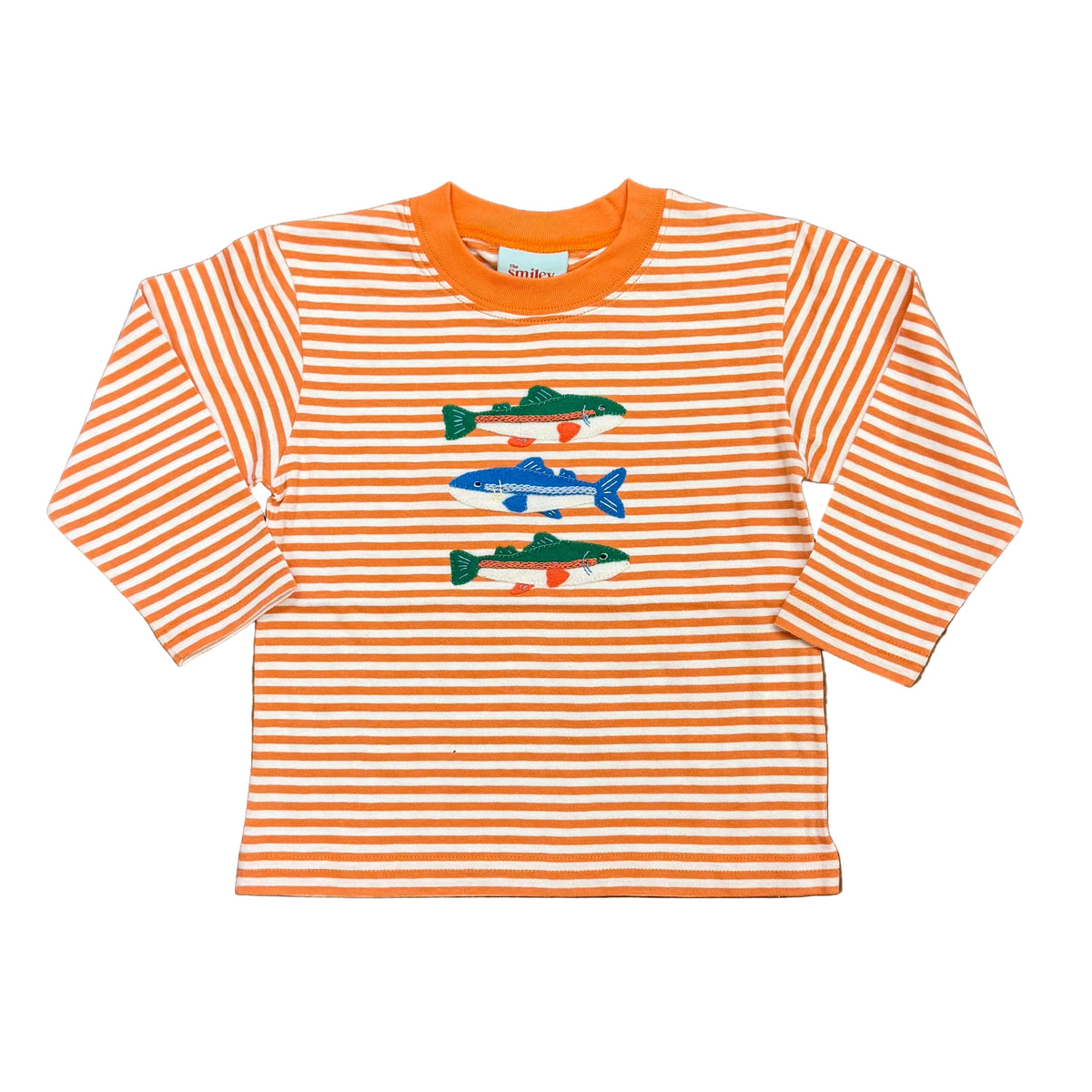 Orange/White Stripe LS T-Shirt with Trout Applique