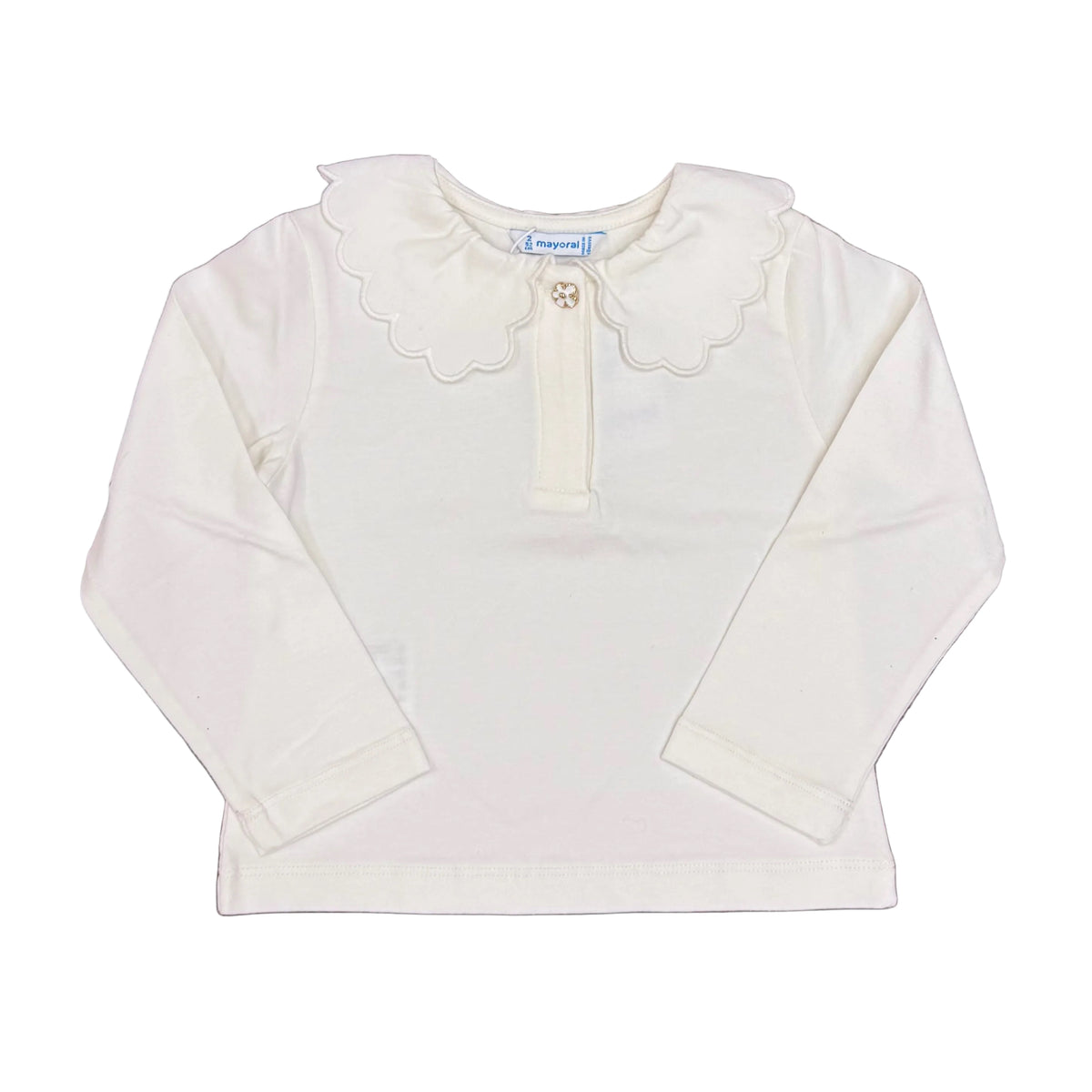 Girls Scallop Collar LS Shirt: Ivory