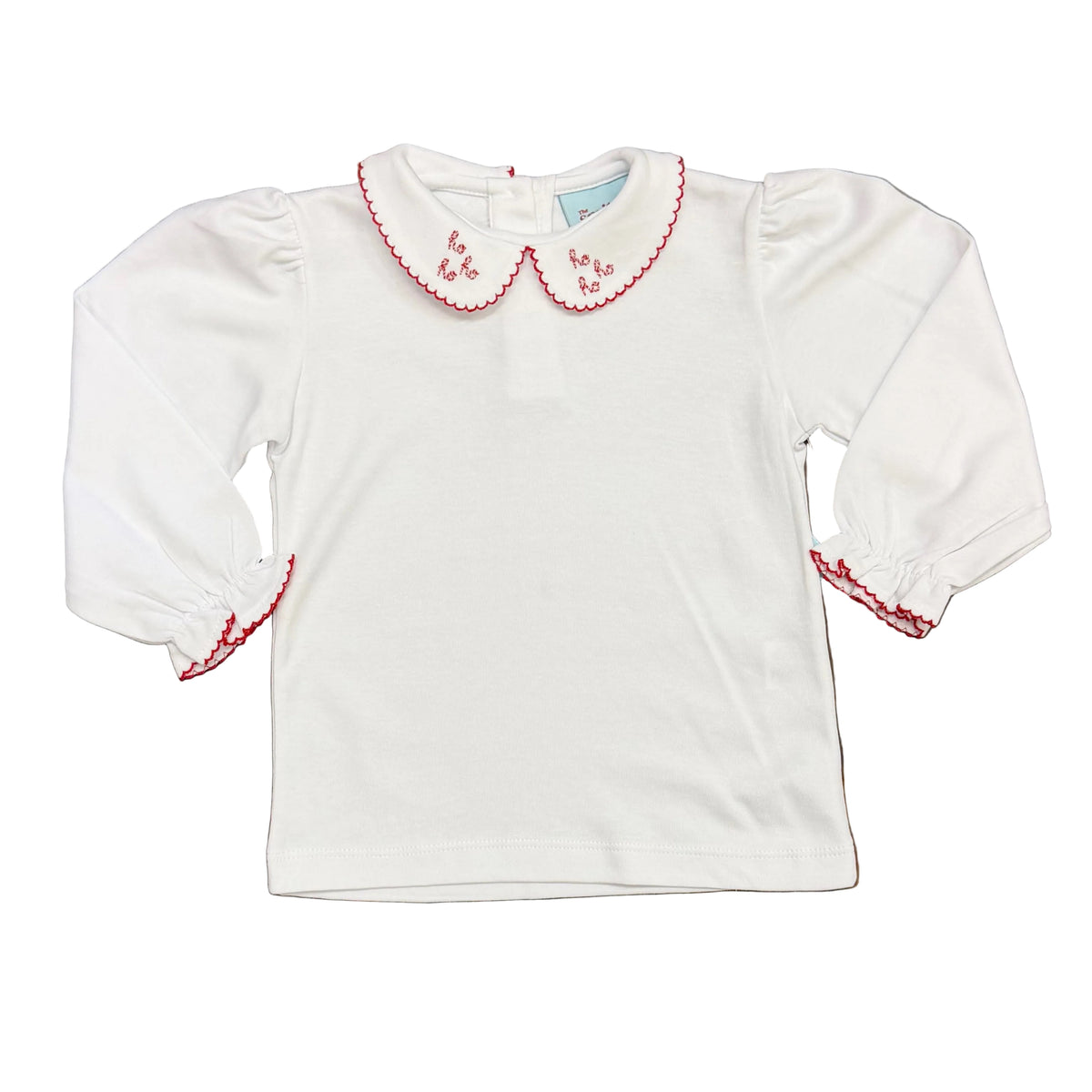 Girls LS Peter Pan Collar Shirt with "ho ho ho" Embroidery