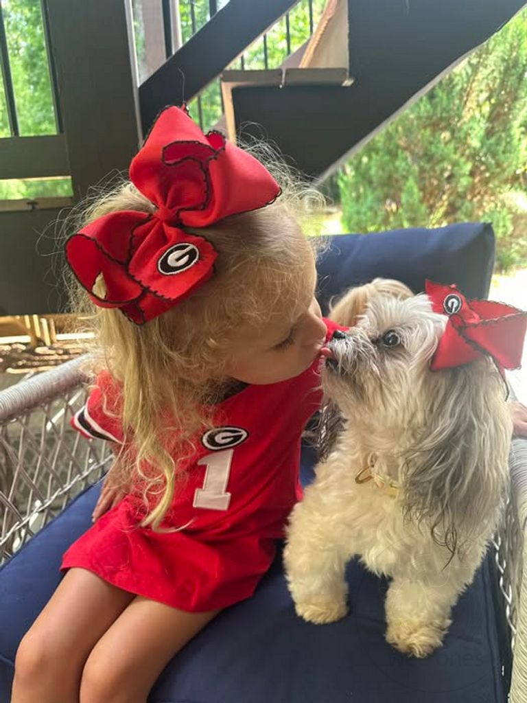 King Grosgrain Hair Bow with Moonstitch Edge and Embroidered University of Georgia Logo