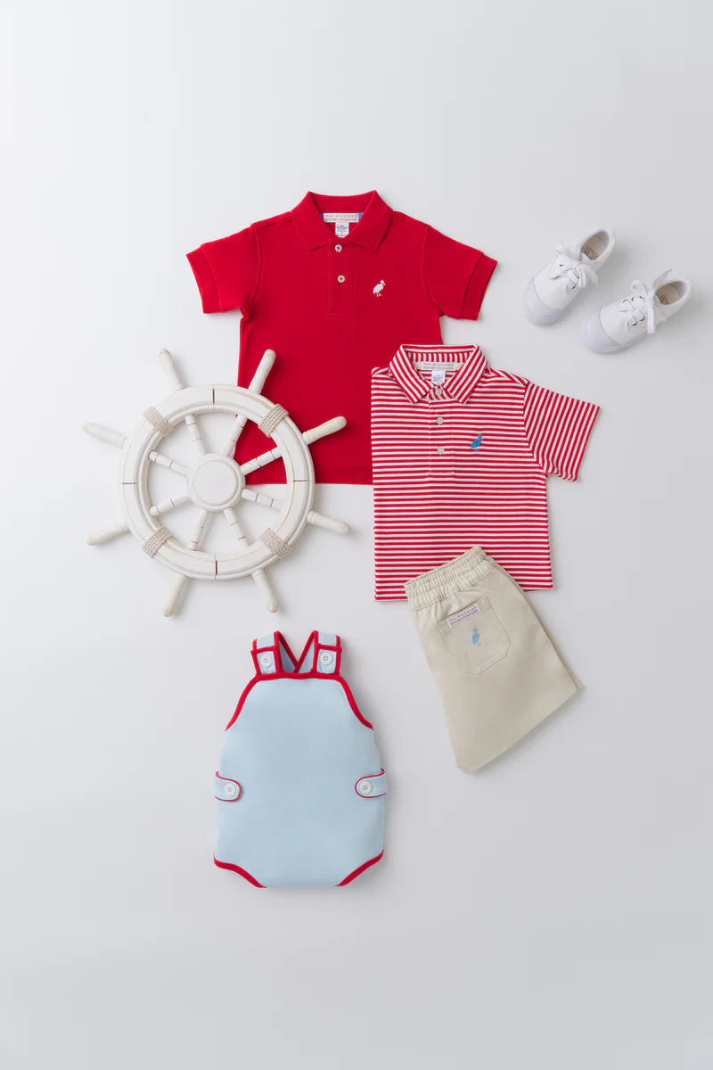 TBBC Pima Skipper Sunsuit: Buckhead Blue with Richmond Red