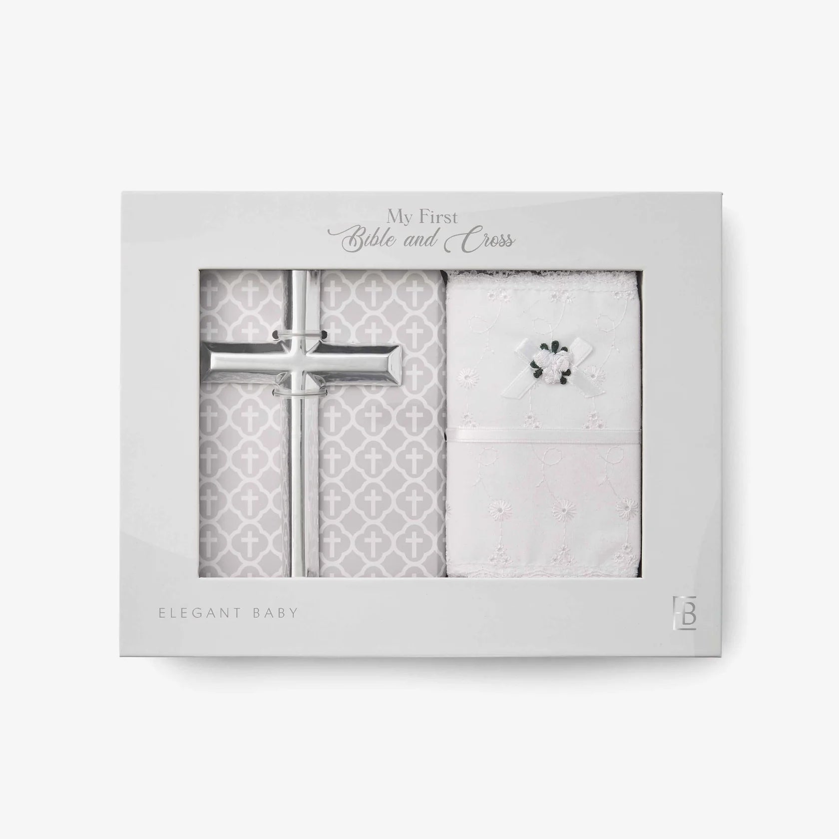 Elegant Baby Heirloom Bible & Cross Gift Set