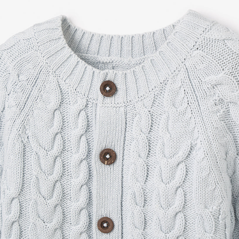 Horseshoe Cable Knit Baby Jumpsuit: Pale Blue