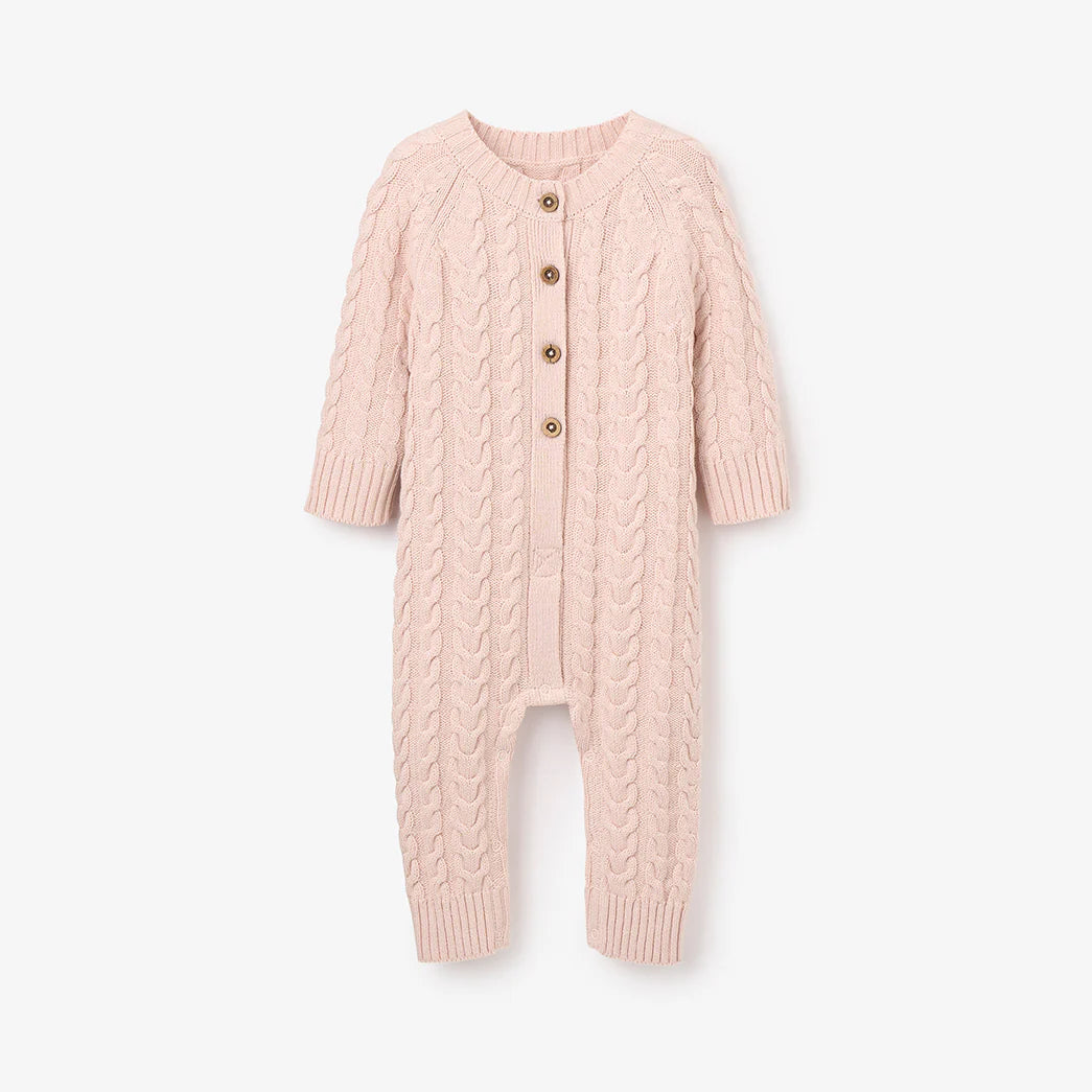 Horseshoe Cable Knit Baby Jumpsuit: Pale Pink